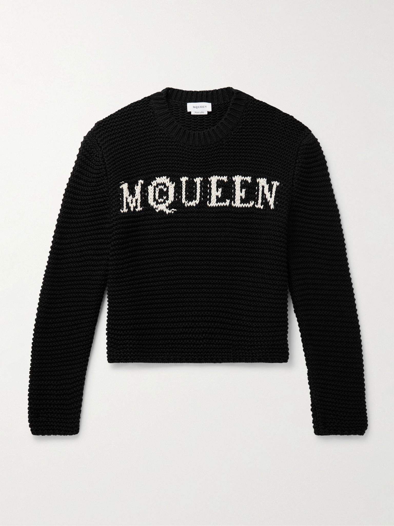 Cropped Ribbed Logo-Jacquard Cotton Sweater Black - 1