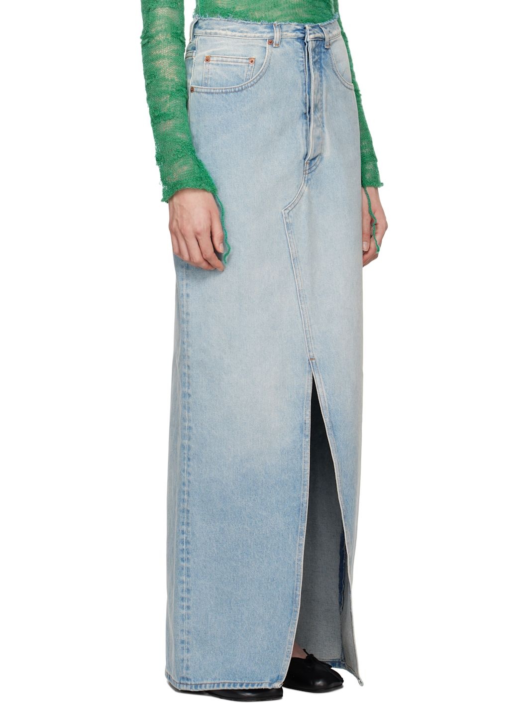Blue Slit Denim Maxi Skirt - 2