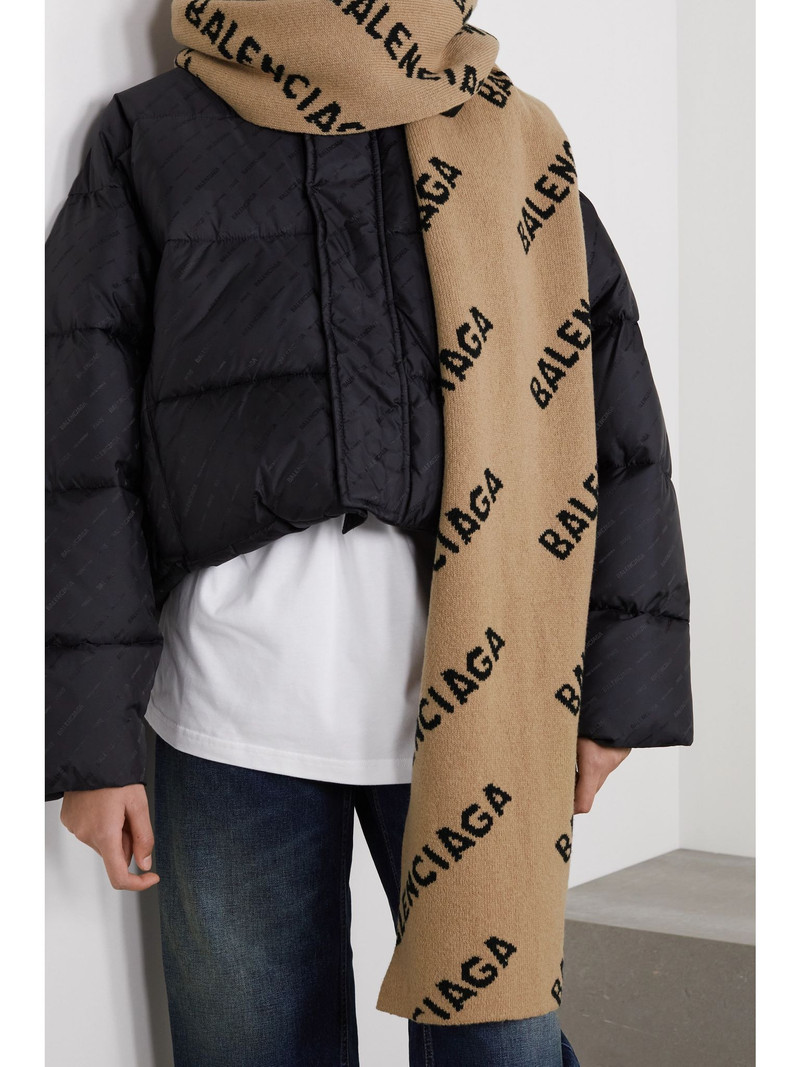 BALENCIAGA Wool-jacquard scarf Beige outlook