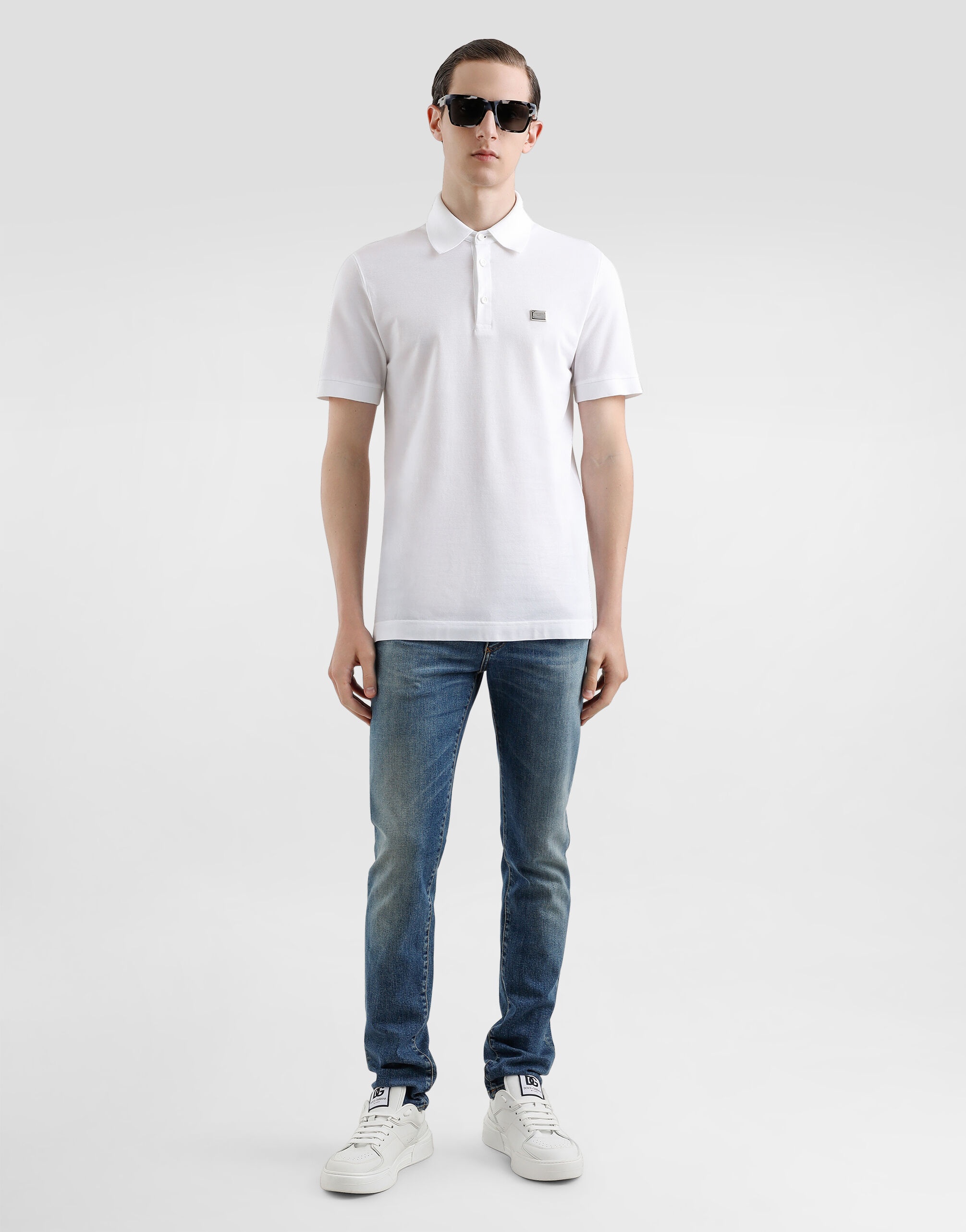 Cotton polo-shirt with branded tag - 2