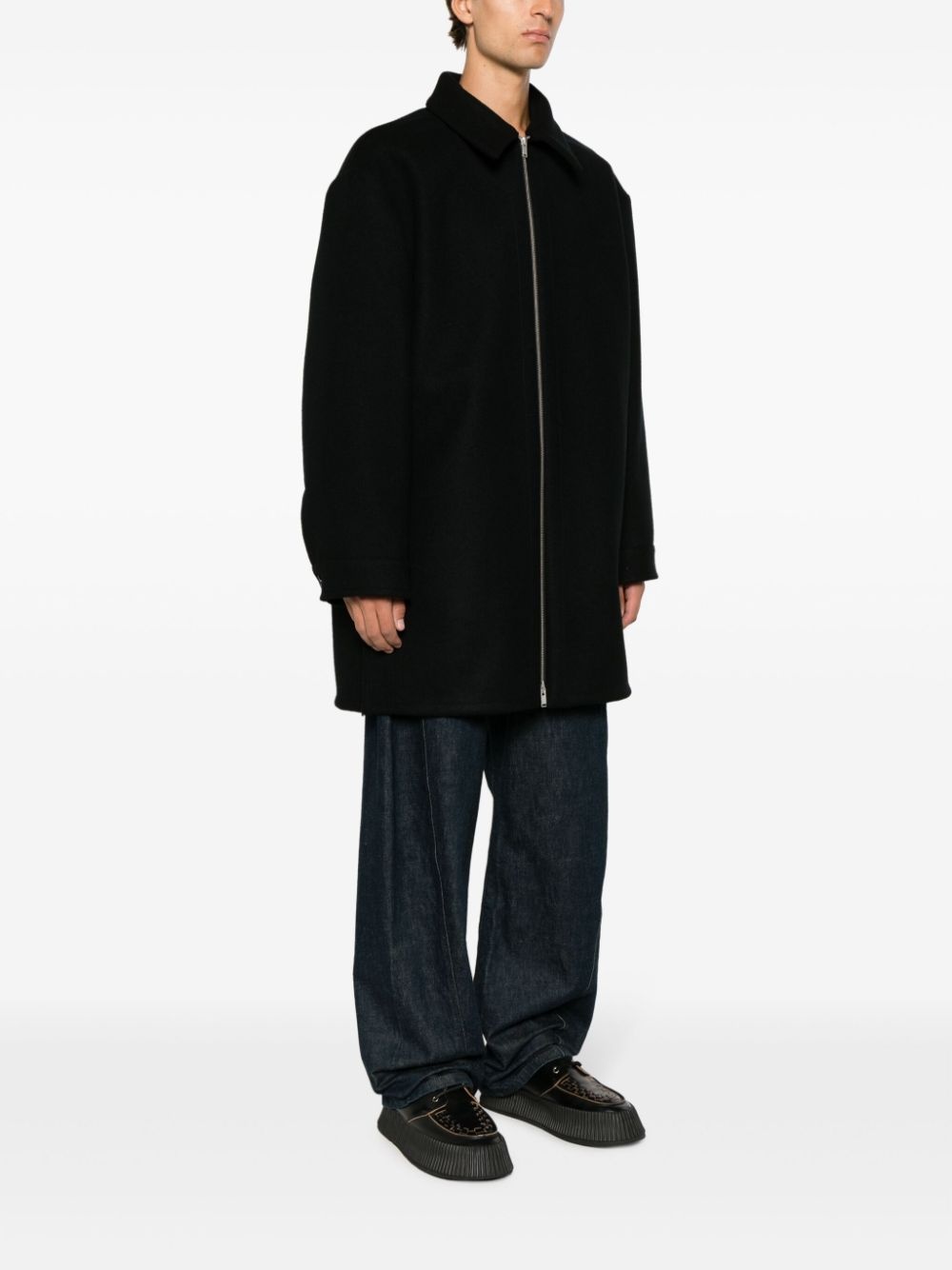zip-up wool coat - 3