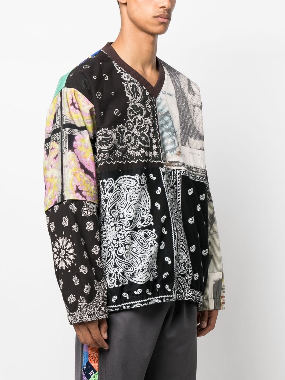 patchwork pattern-print cotton jumper - 3
