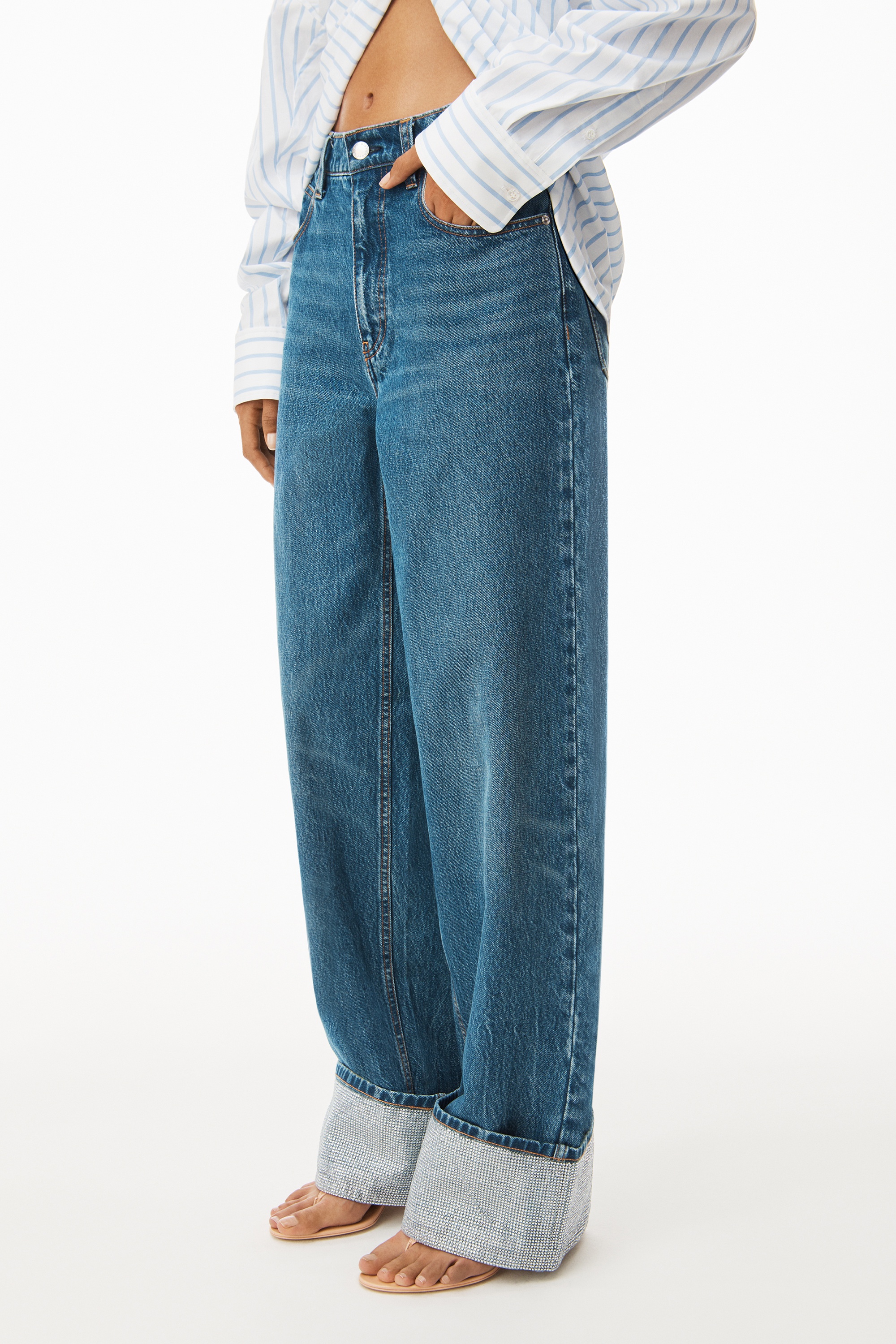 CRYSTAL CUFF STRAIGHT JEAN IN DENIM - 3
