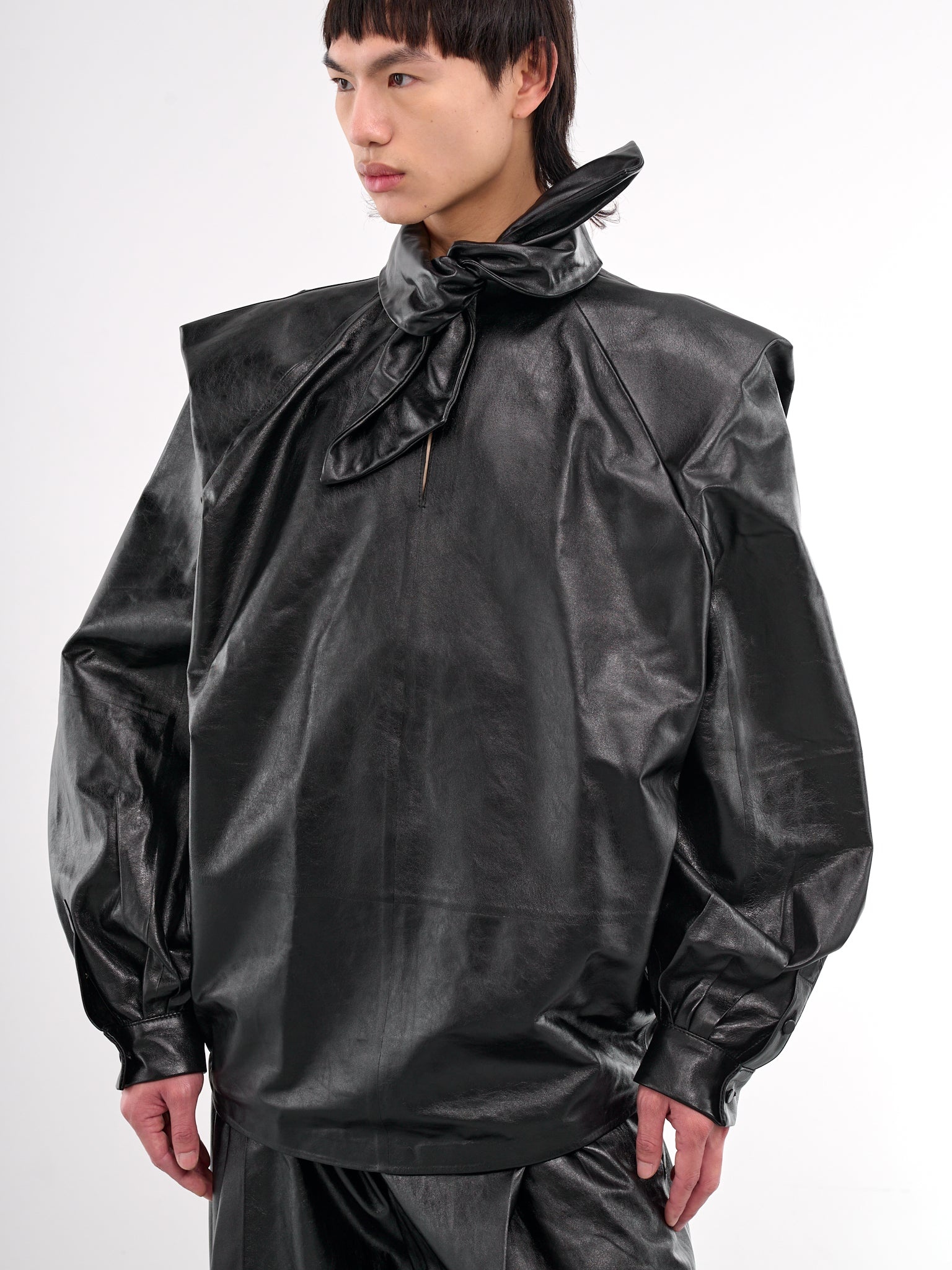 Oversized Faux Leather Shirt - 4