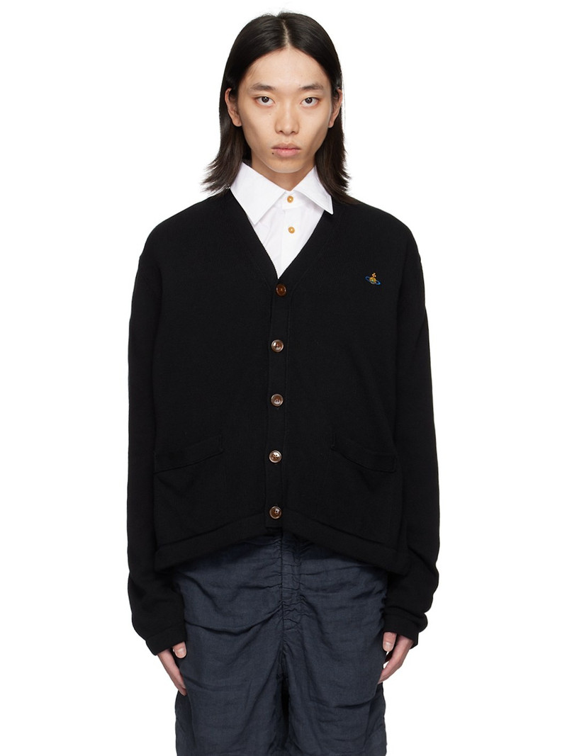 Black Embroidered-Logo Cardigan 1