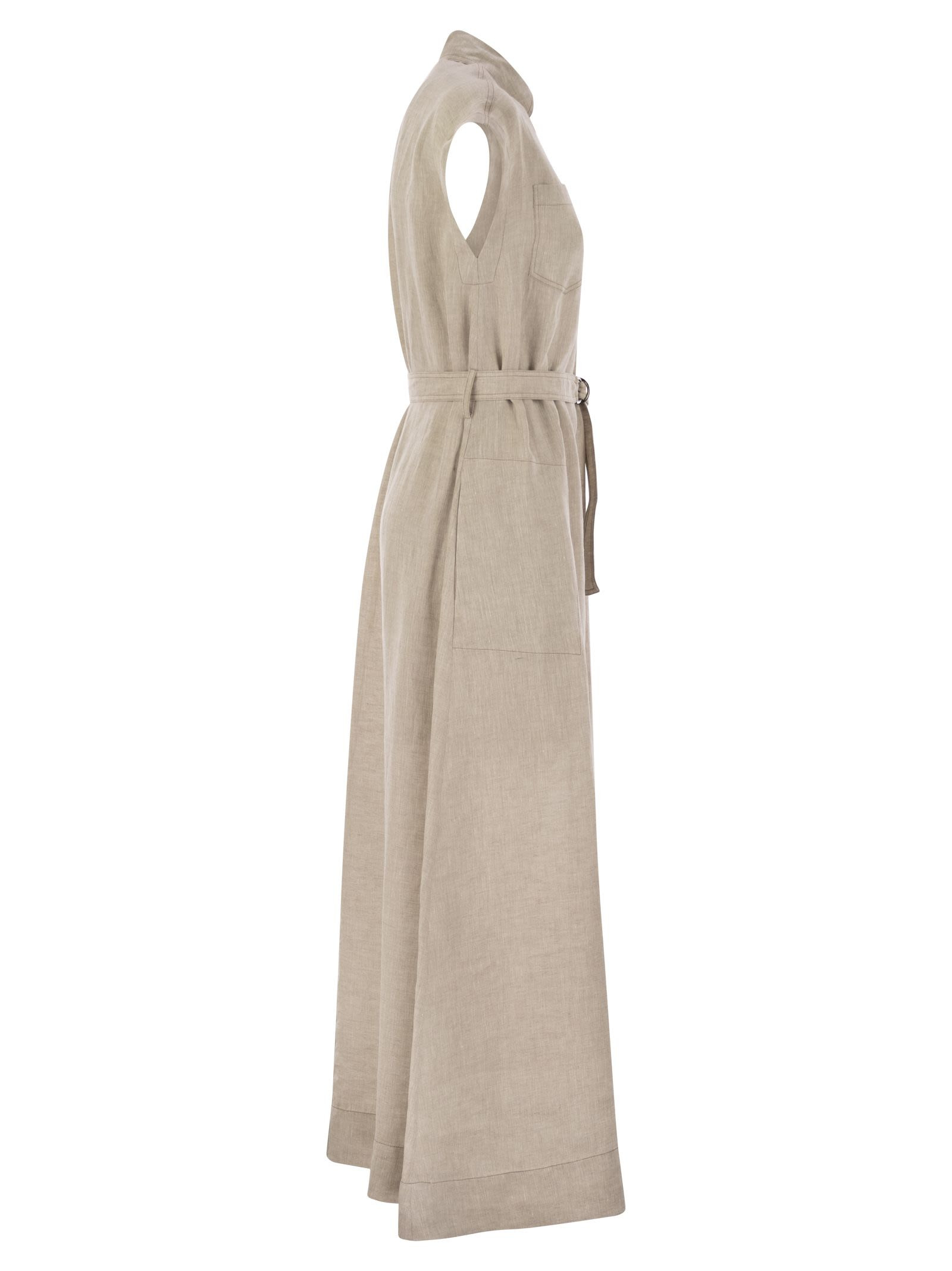 Brunello Cucinelli Women Dress In Linen With Shiny Collar - 3