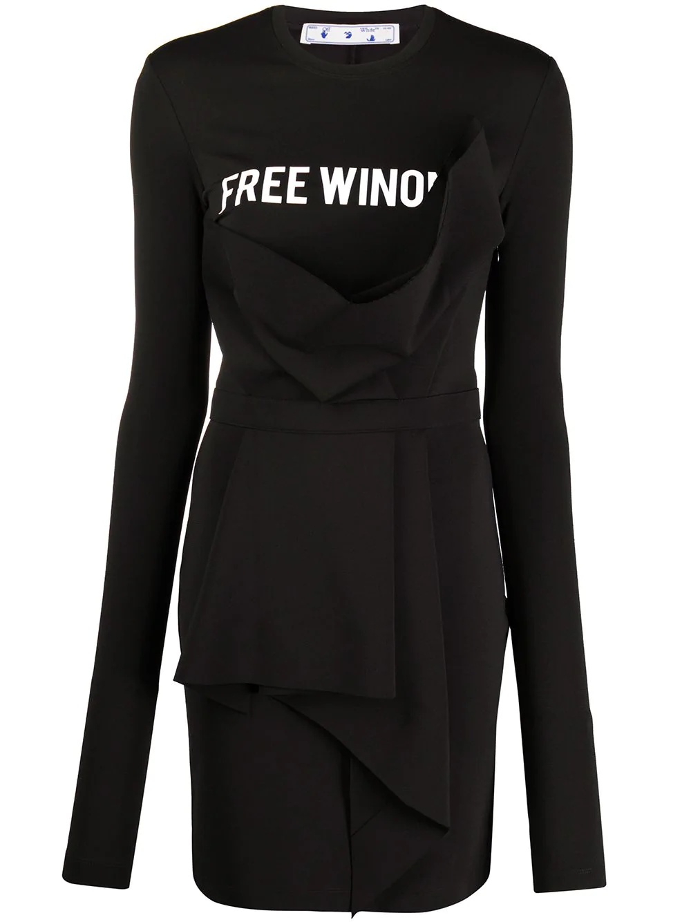 asymmetric slogan dress with draped detail - 1