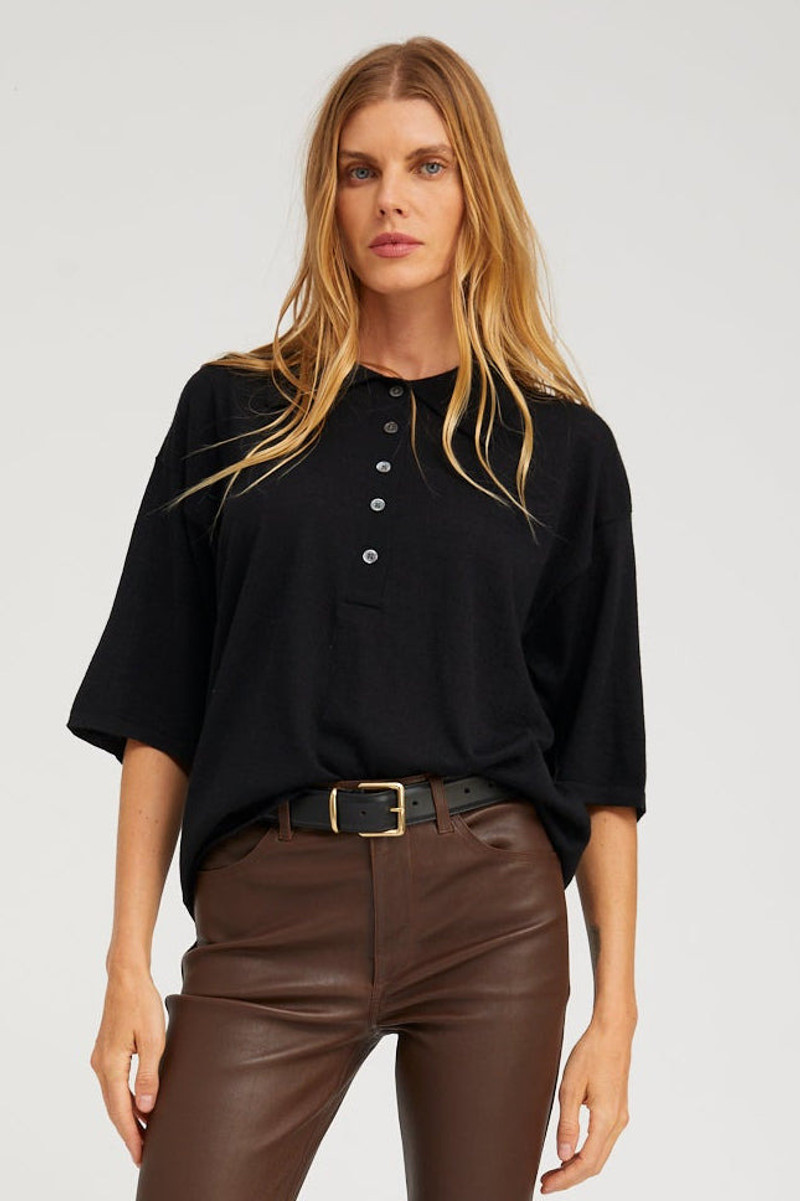 BLACK CASHMERE OVERSIZED POLO 1