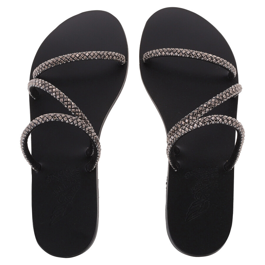 Ancient Greek Sandalsv Ladies Black Polytimi Crystal Sandals - 3