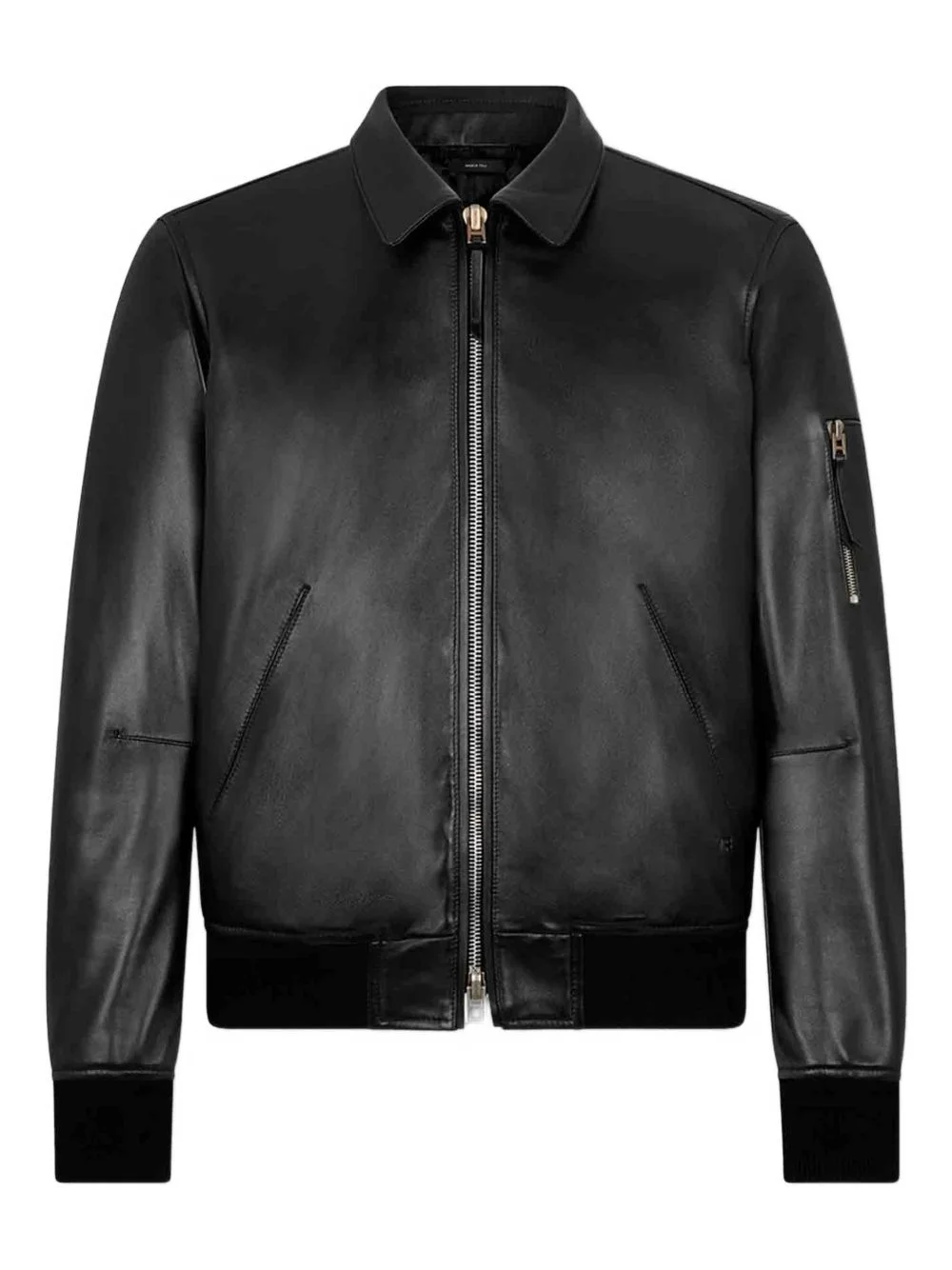 collar leather jacket - 1