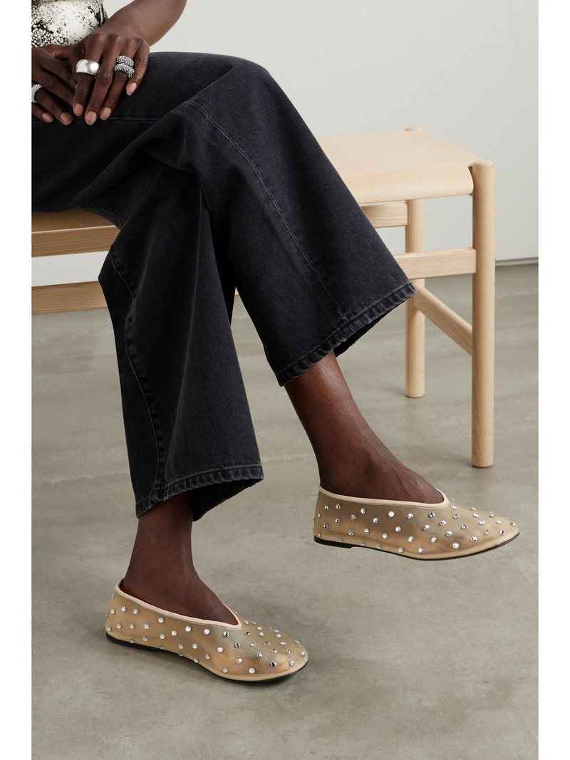 KHAITE Marcy crystal-embellished mesh ballet flats Neutral outlook