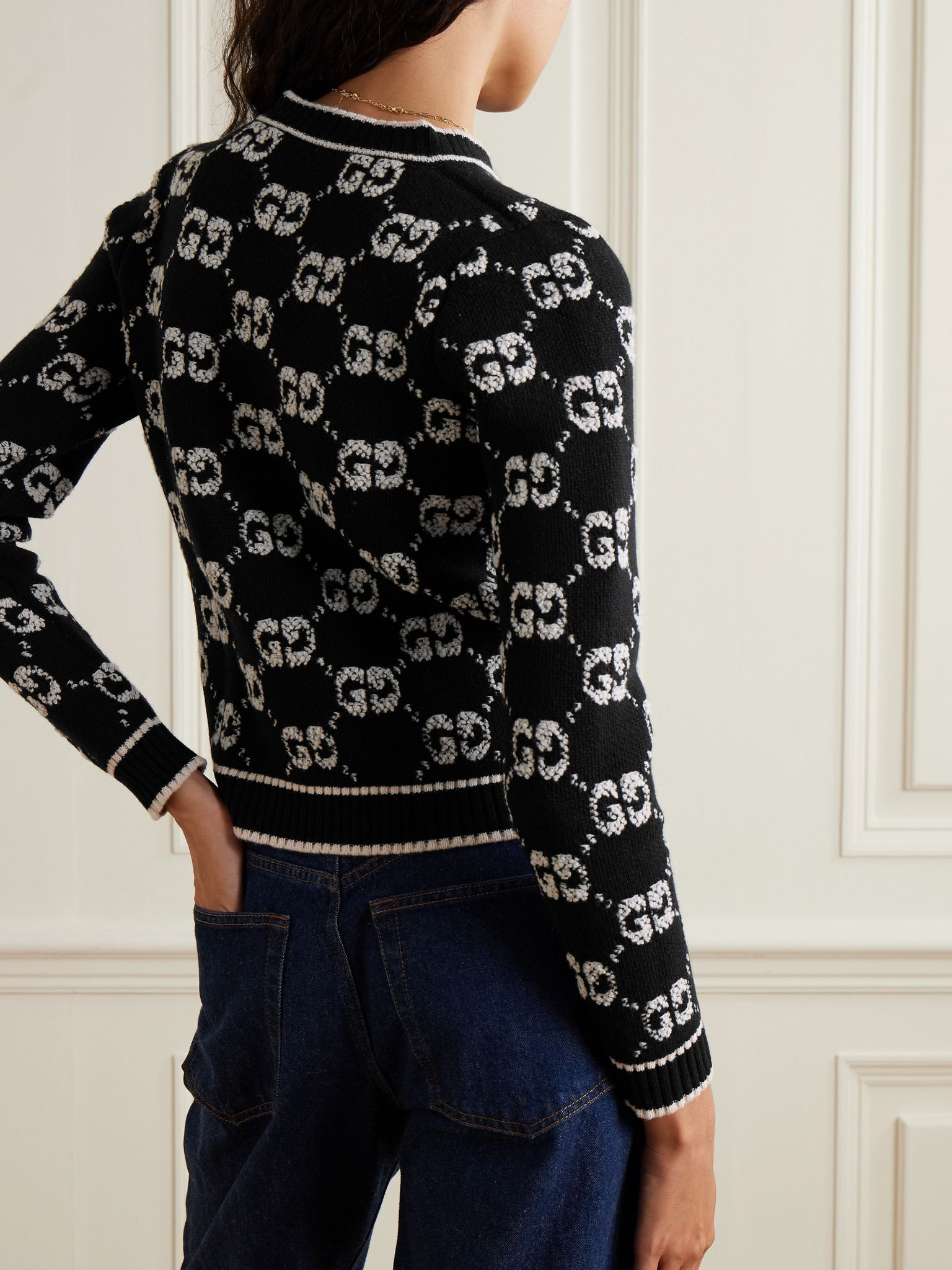 Jacquard-knit wool-bouclé cardigan Black - 3