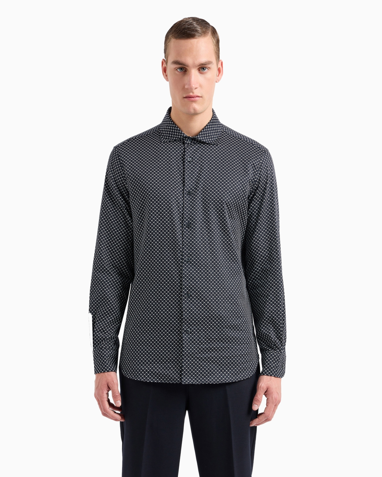 Cotton shirt with all-over logo print - 2