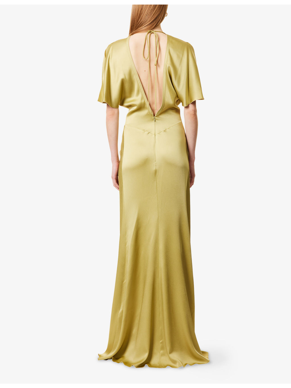 Gathered Low-Back Satin Maxi Dress - 4