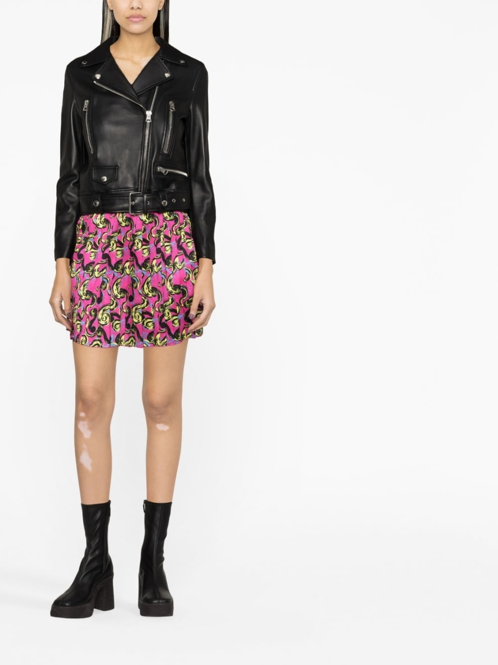 baroque-print pleated miniskirt - 2