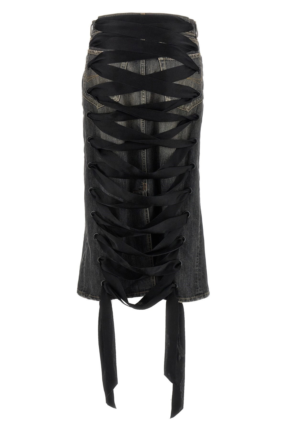 Balenciaga Women 'Lace Up' Denim Skirt - 3