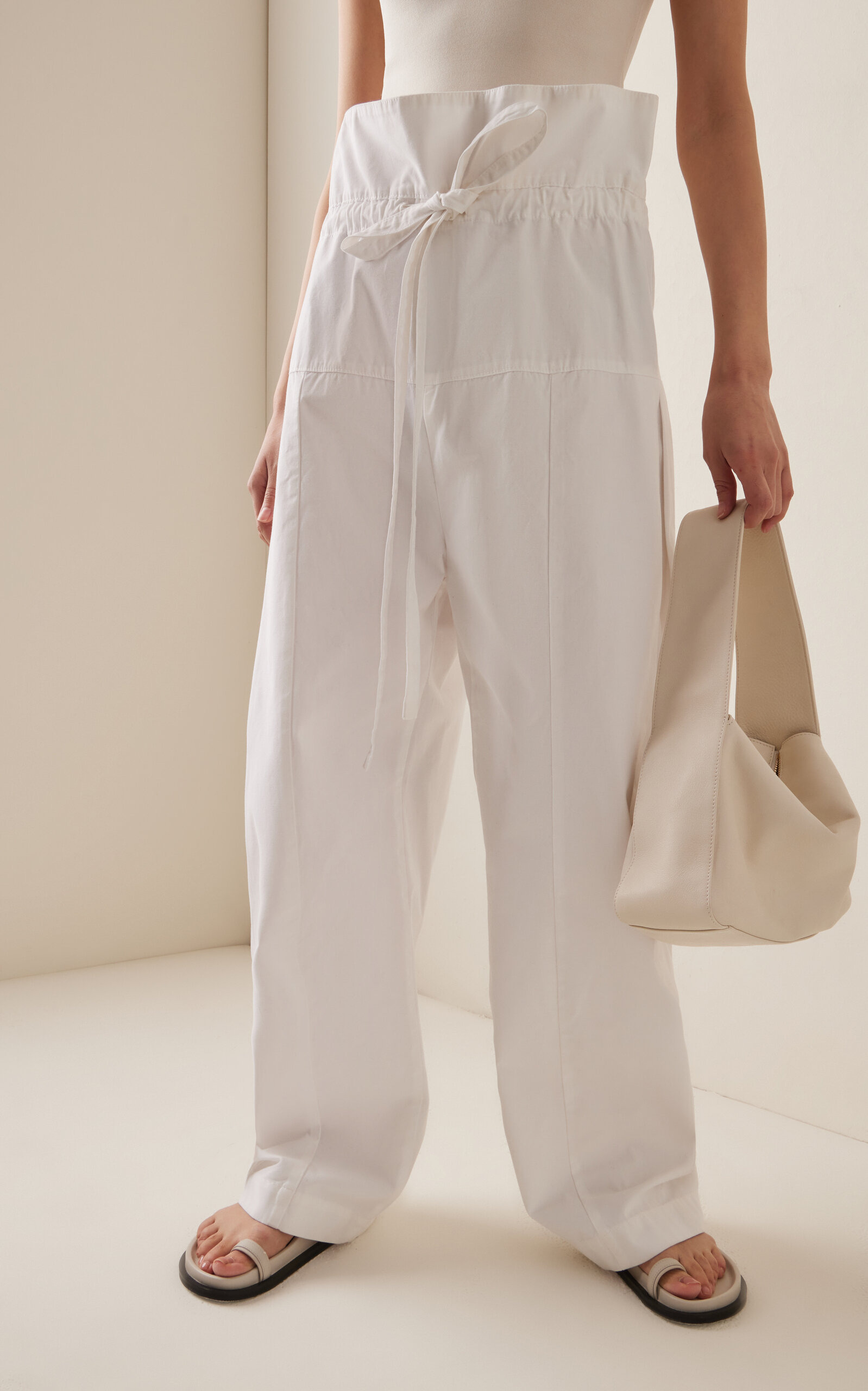Drawstring Cotton Fisherman Pants white - 3