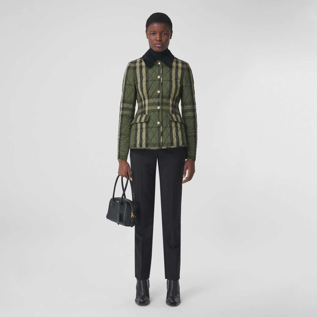 Corduroy Collar Diamond Quilted Barn Jacket - 2
