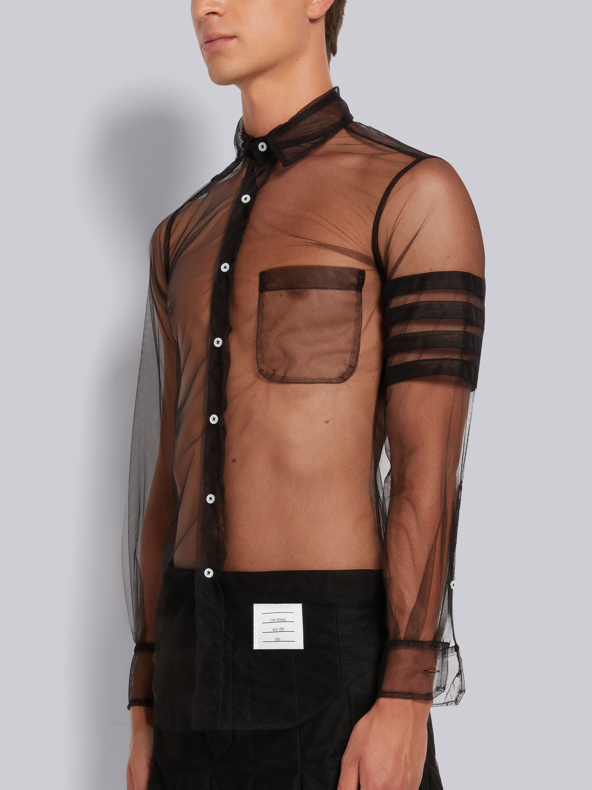 Black Soft Tulle 4-Bar Classic Fit Shirt - 2