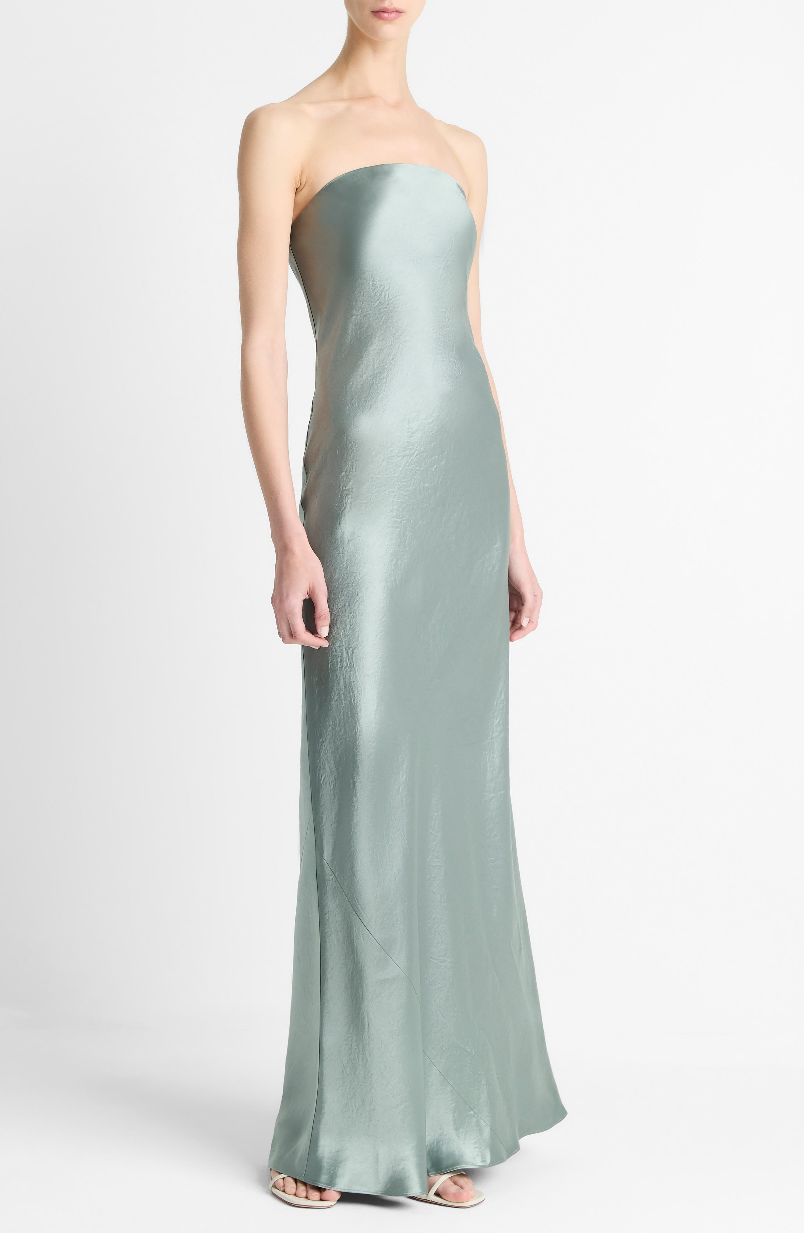 Vince Satin Strapless Gown in Clay Sage at Nordstrom - 3