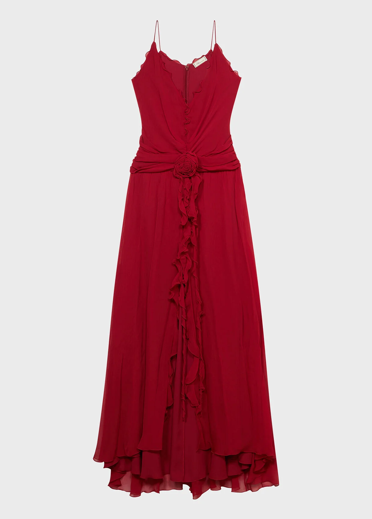 LONG GEORGETTE DRESS WITH 3D ROSE AND FLOUNCED DETAILING - 1