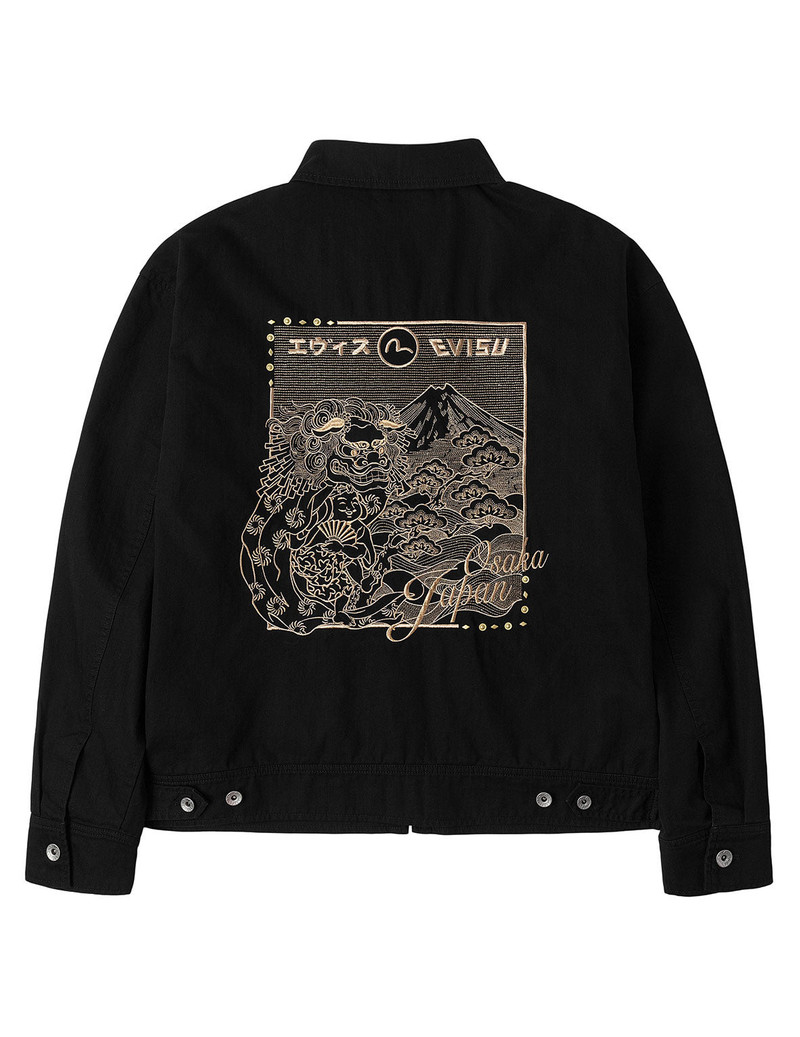 Lion Dance and Mountain Embroidery Regular Fit Worker Jacket 1