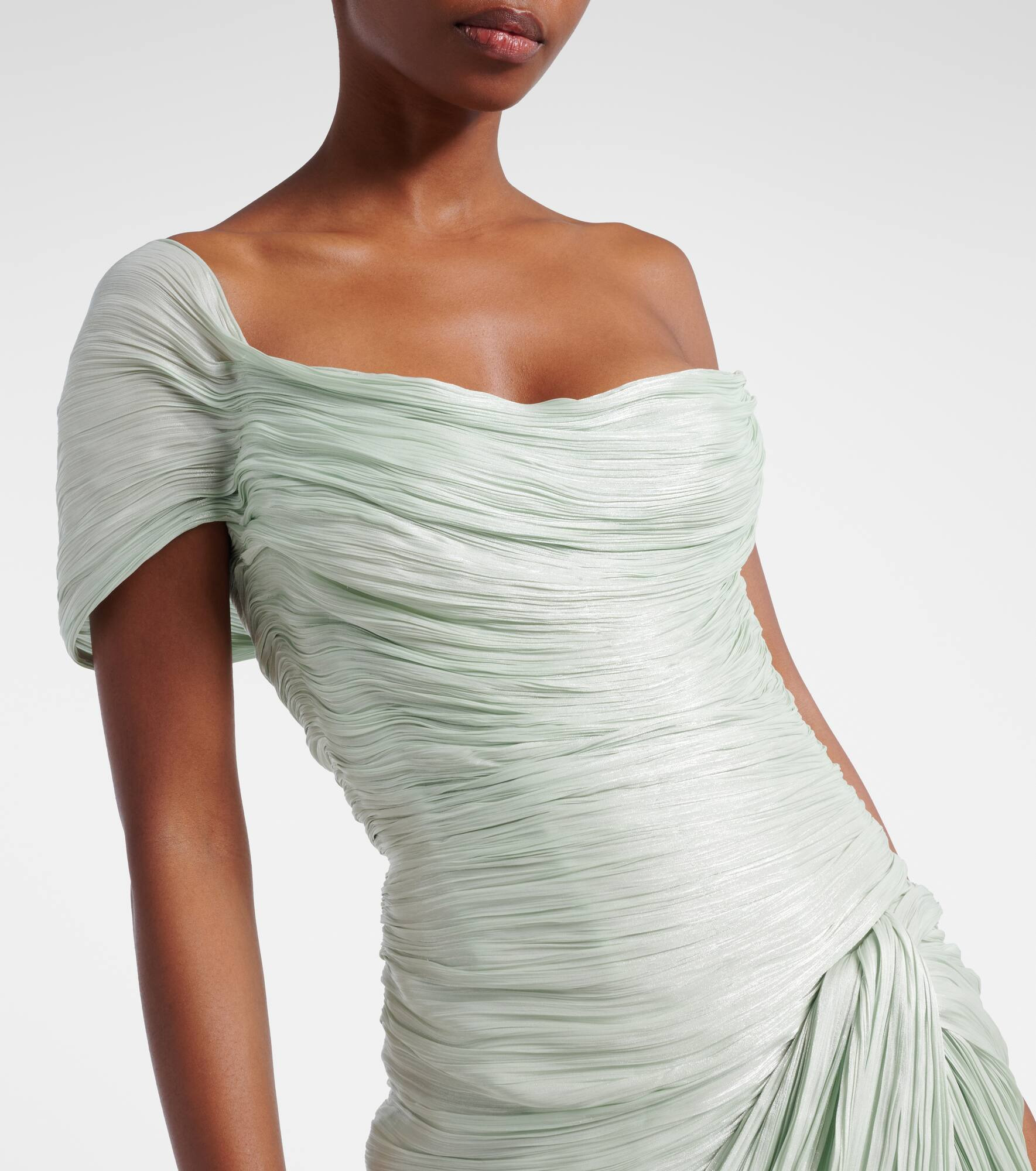 Asymmetric off-shoulder bustier gown - 4