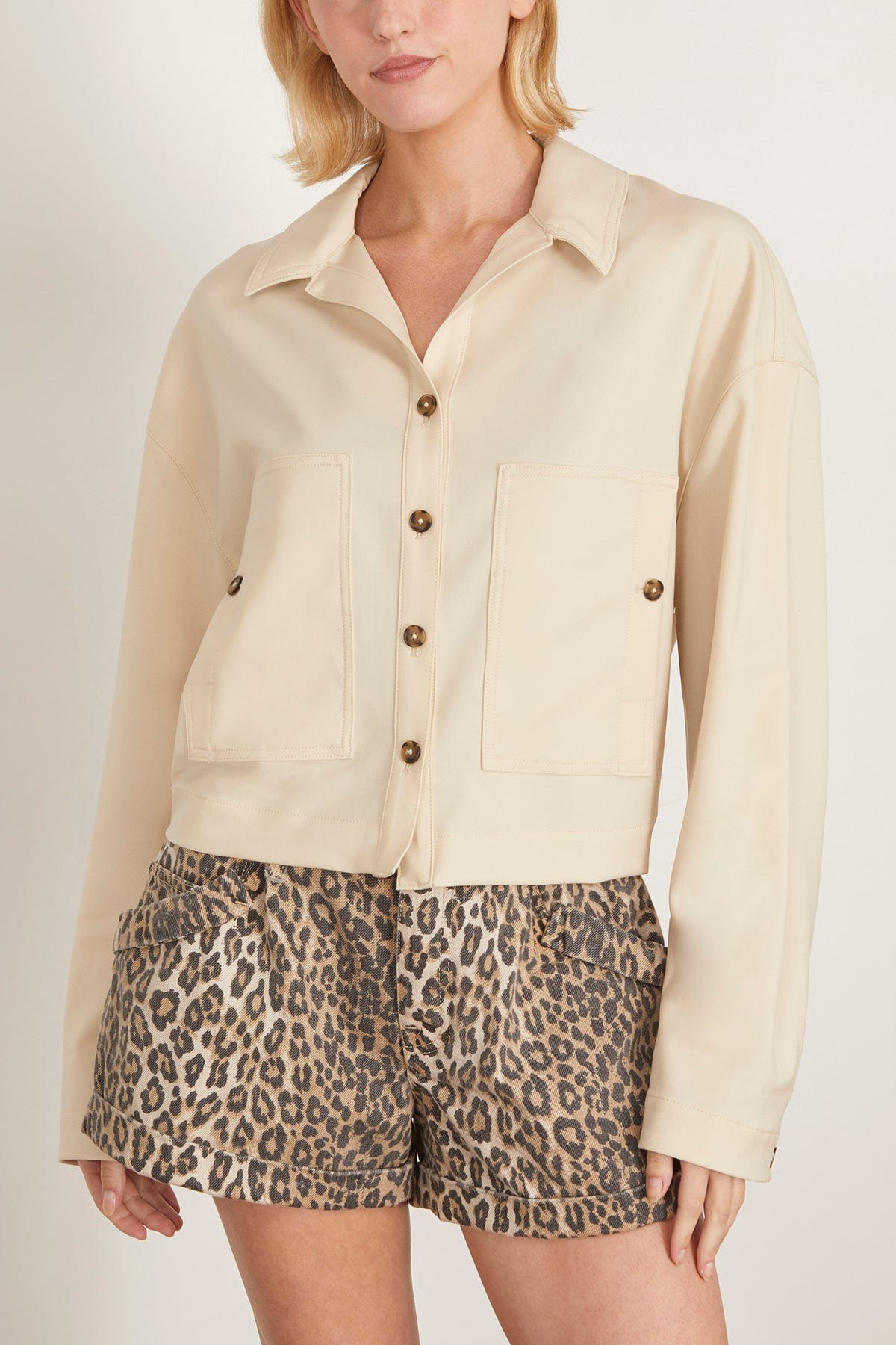 Boxy Shirt in Chiffon Beige - 7