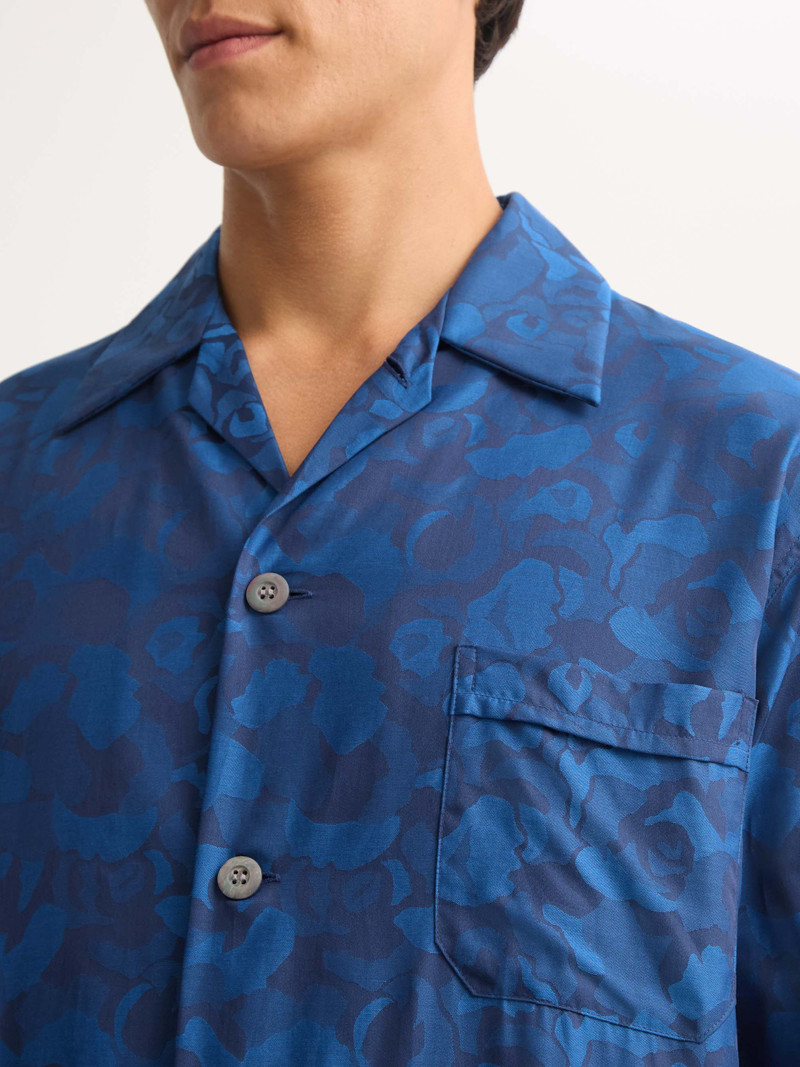 Men's Classic Fit Pajamas Cotton Jacquard Navy Blue Camo Rose Weave 4