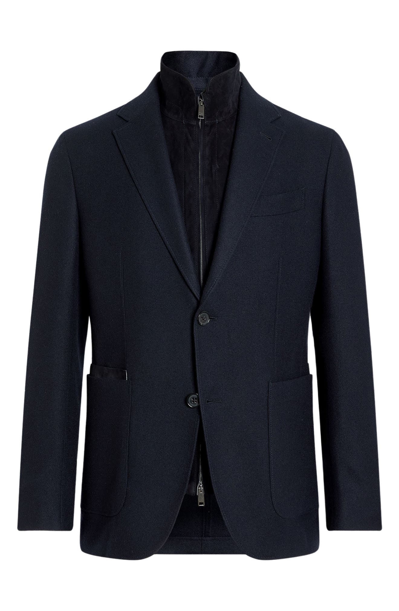 ZEGNA Trofeo Wool & Cashmere Sport Coat with Removable Suede Bib in Navy at Nordstrom - 4