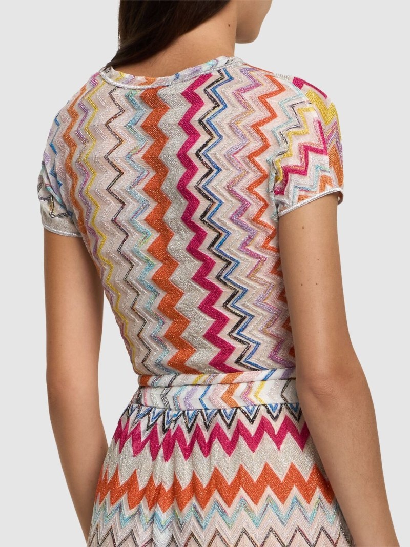 Chevron lurex zig zag s/s crop top - 3