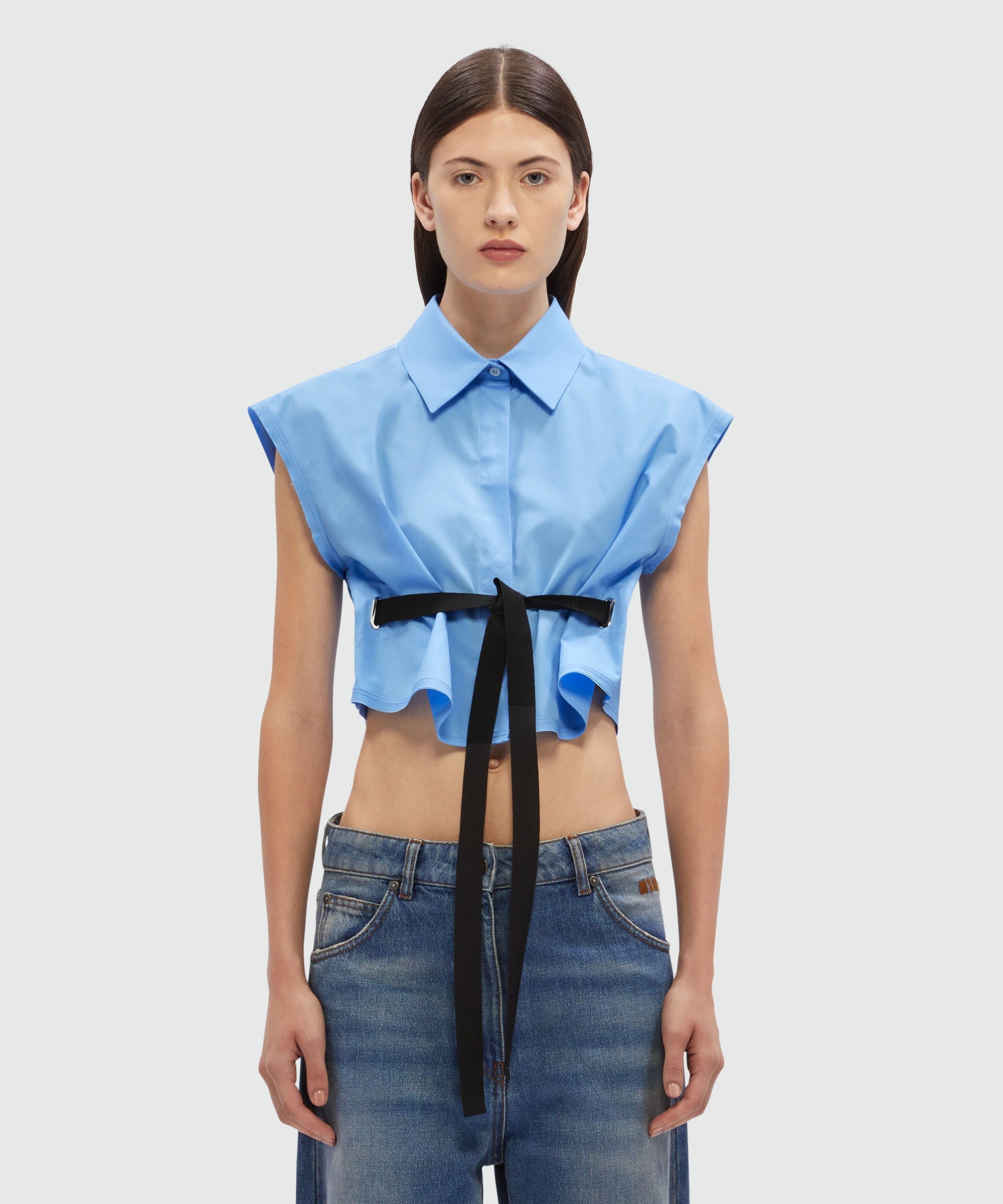 Cropped shirt in light blue poplin - 2