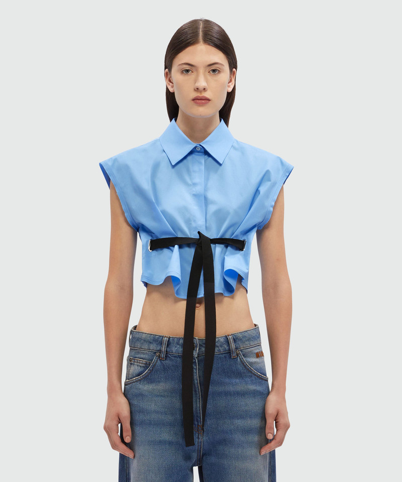 MSGM Cropped shirt in light blue poplin outlook