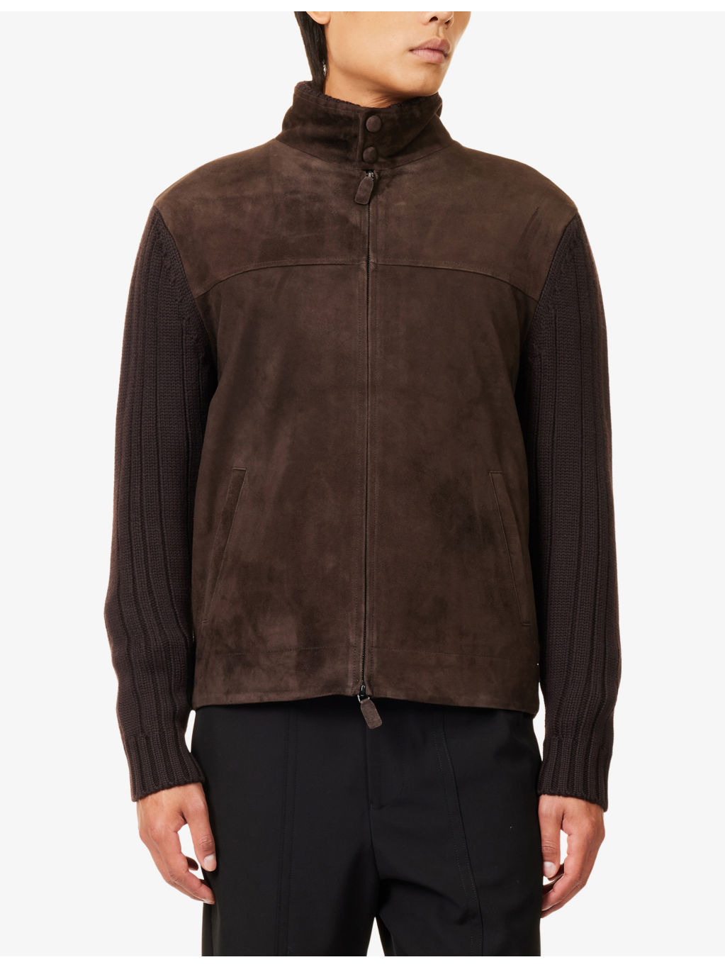 Blouson Knitted Suede and Wool-Blend Jacket - 3