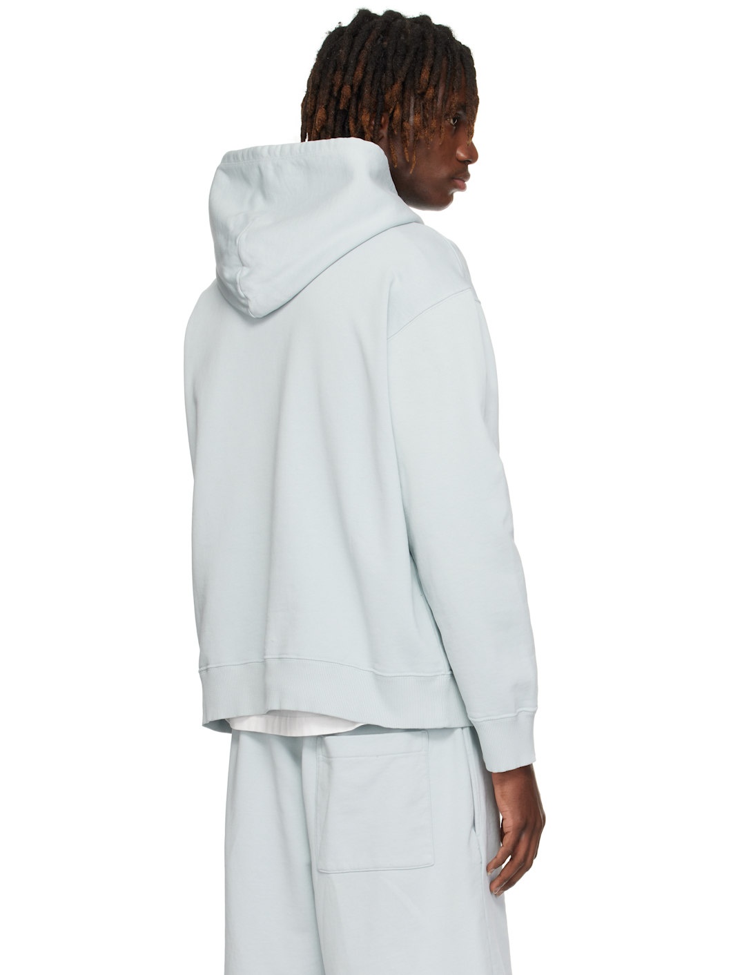 Blue Unbrushed Cotton Hoodie - 3