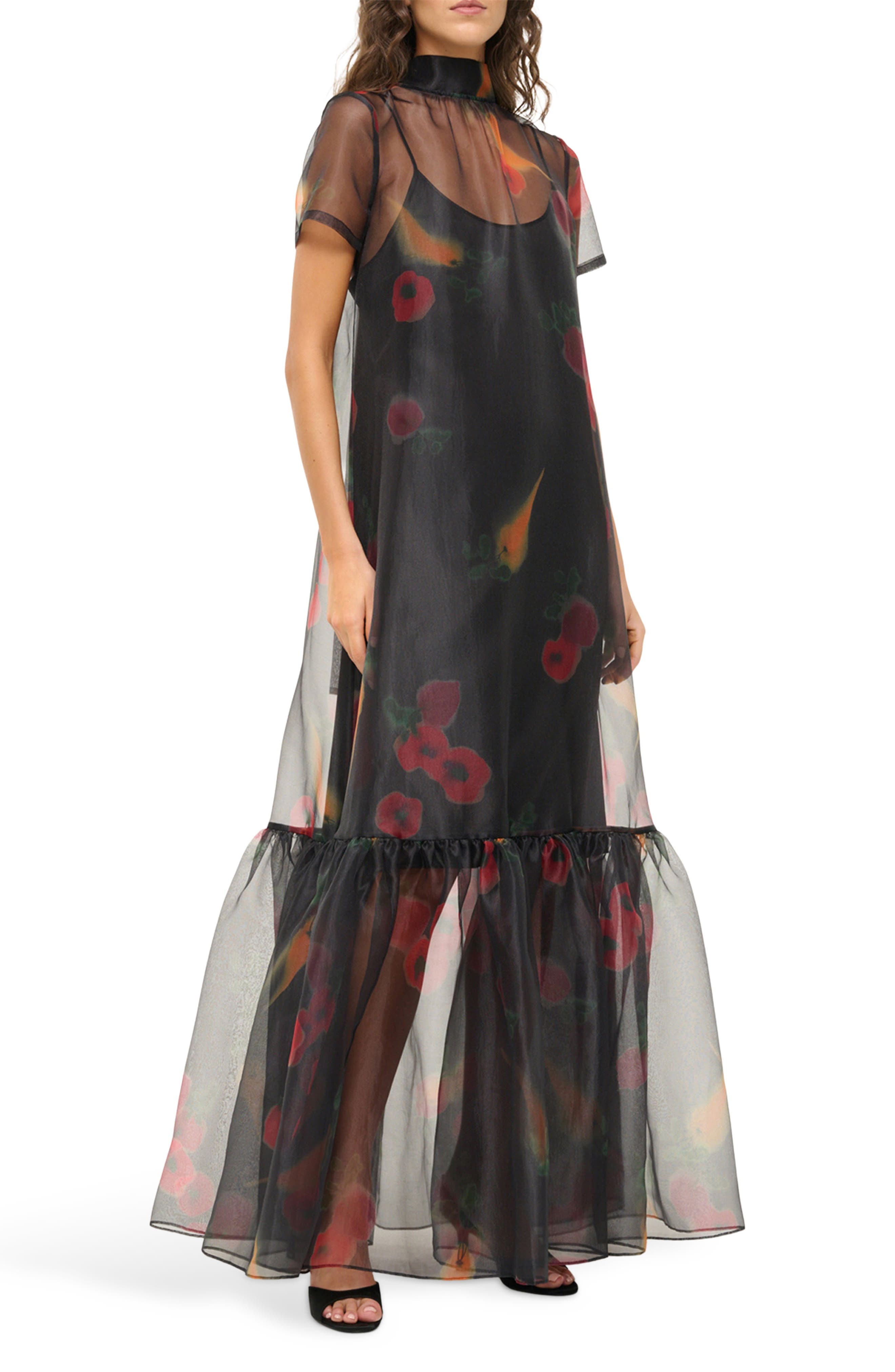 STAUD Calluna Floral Sheer Maxi Dress in Farmers Market Black at Nordstrom - 3