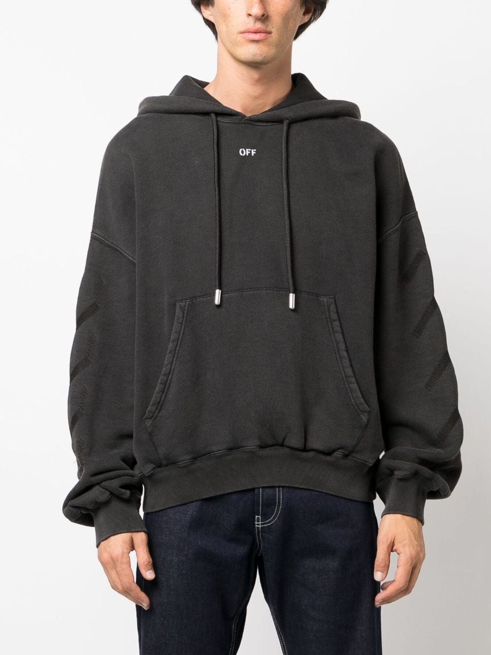 Off-White printed logo cotton hoodie - Grey