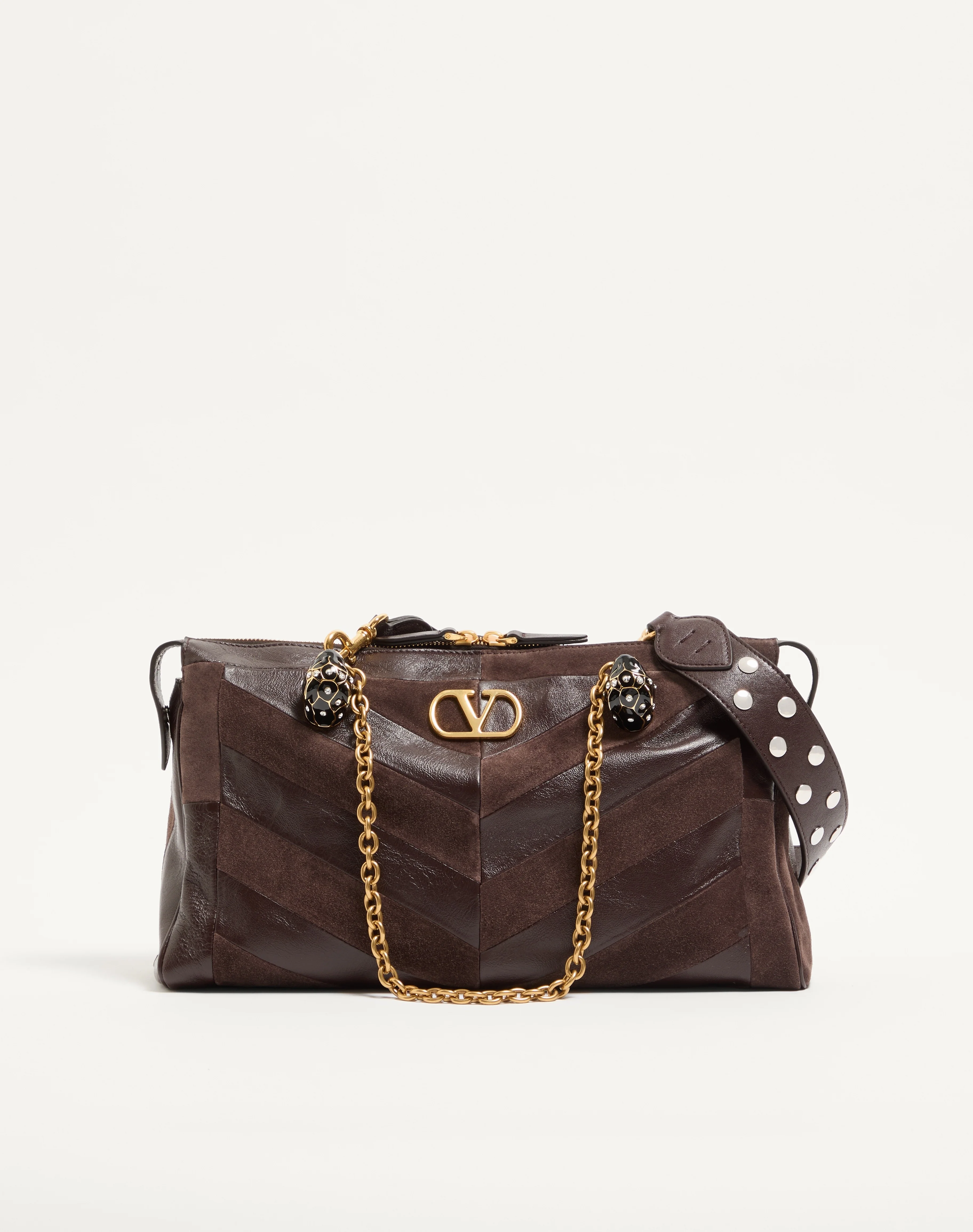 VALENTINO GARAVANI PANTHEA MEDIUM SHOULDER BAG IN SUEDE AND NAPPA WITH CHEVRON MOTIF - 1