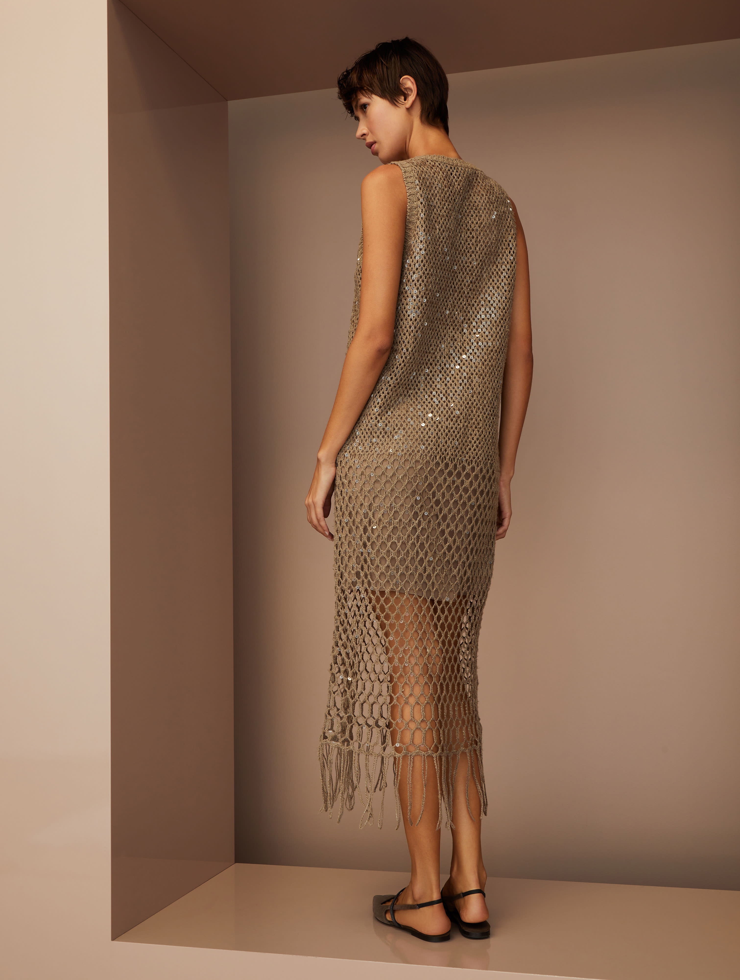 Dazzling dégradé embroidery dress in silk and linen - 2