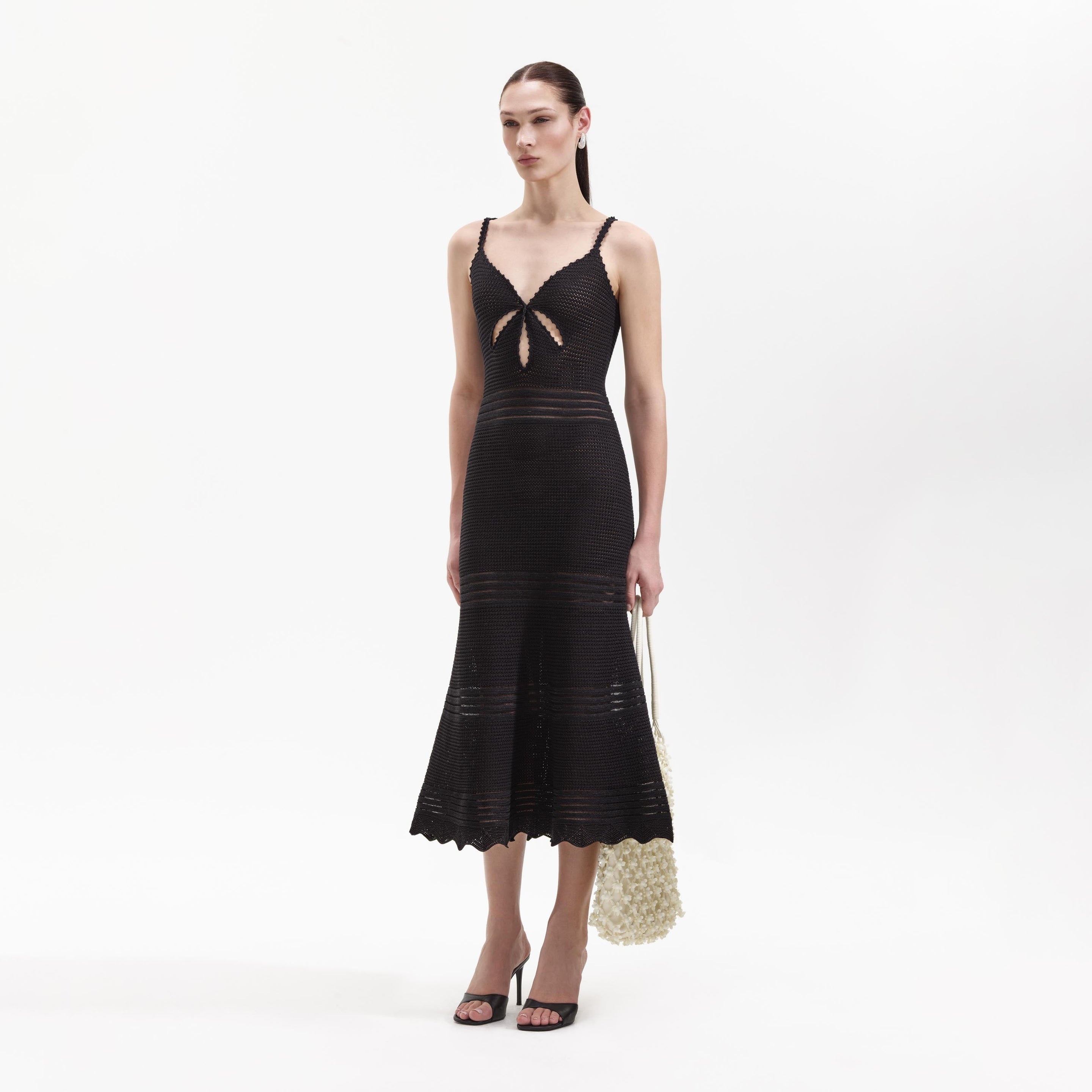 Black Crochet Cut Out Midi Dress - 2