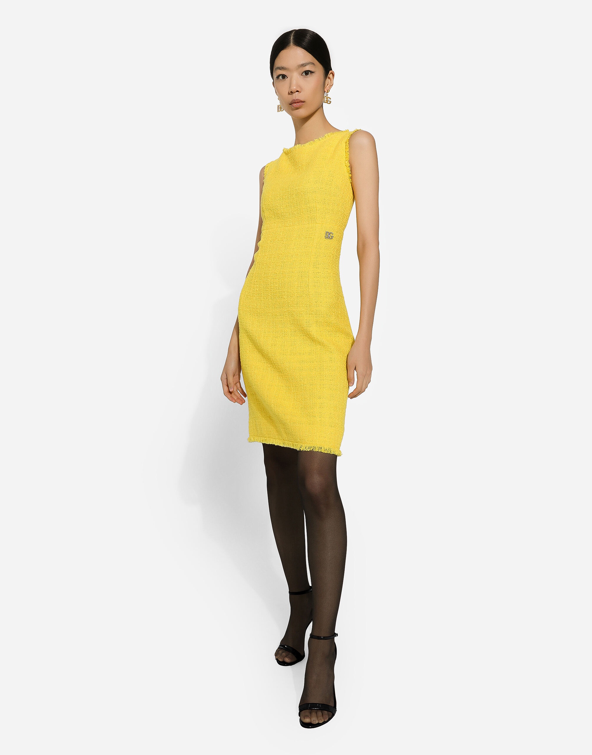 Raschel tweed calf-length dress with DG logo - 5