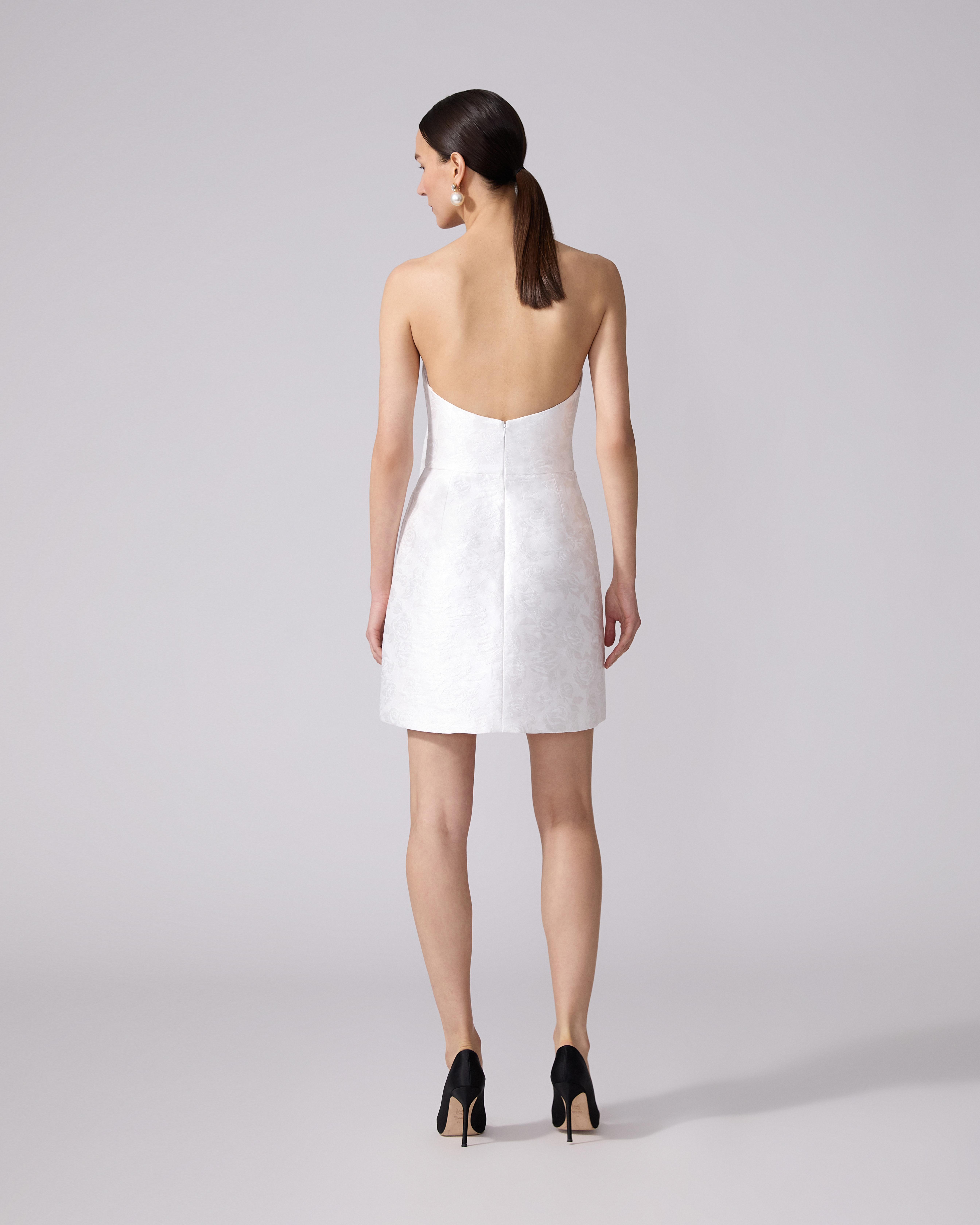 Rose Jacquard Mini Dress With Bow - 3