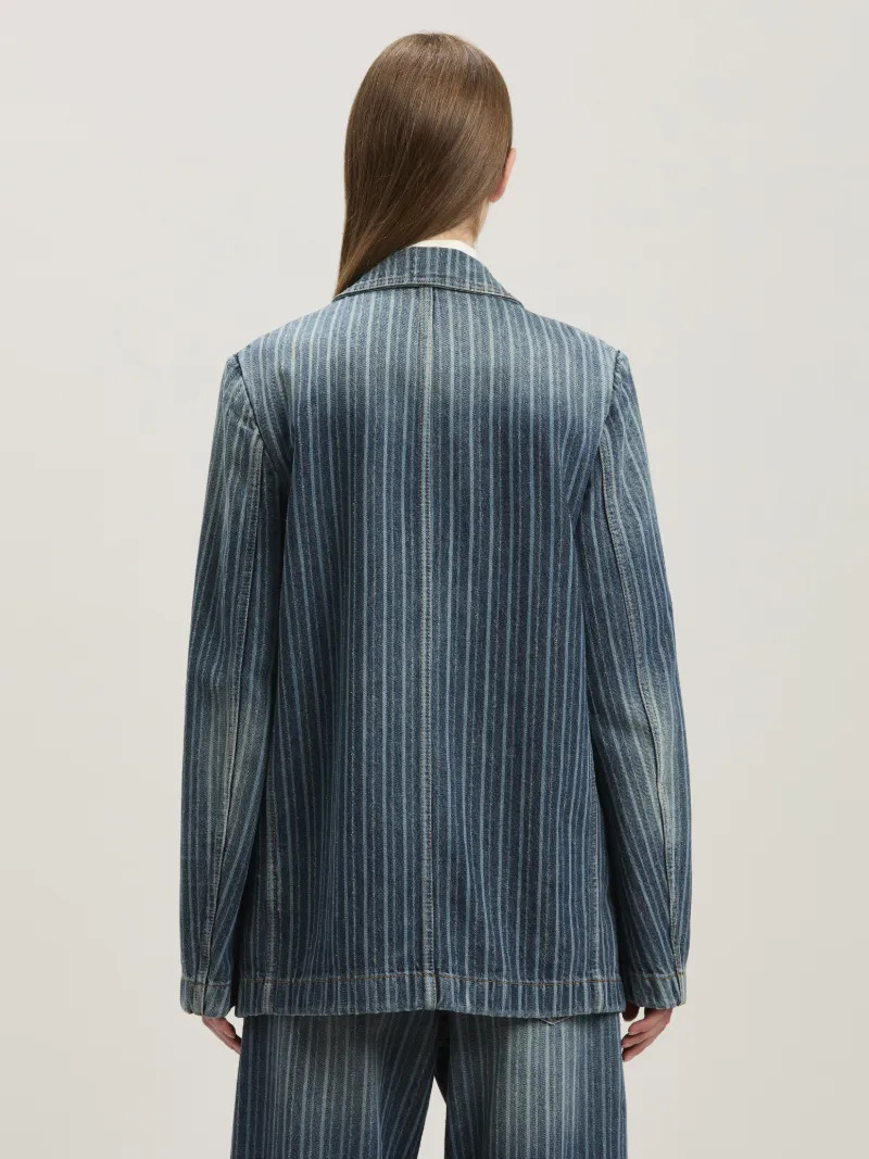 Laser pinstriped denim blazer - 4