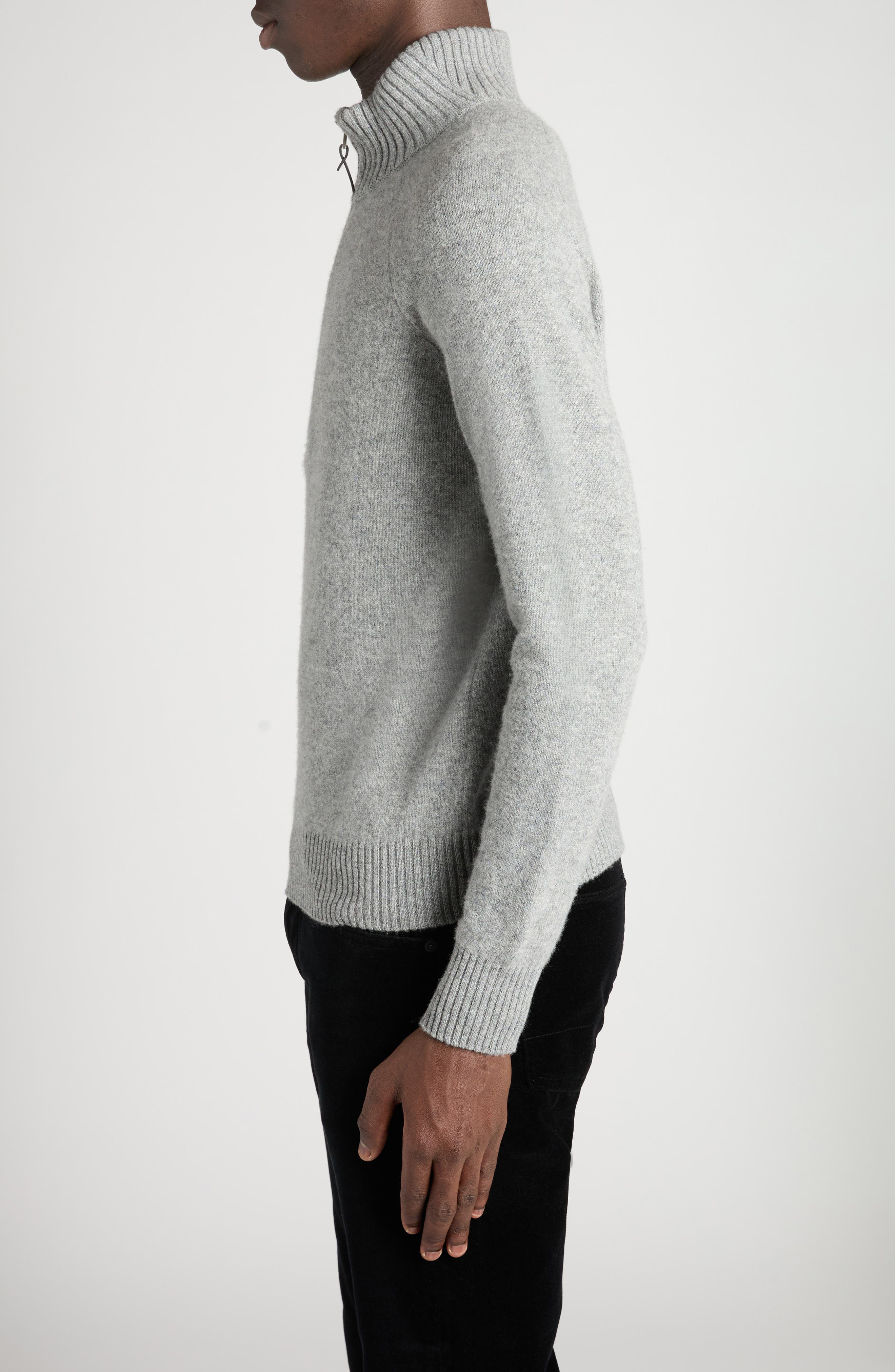 TOM FORD Lambswool & Cashmere Half Zip Sweater in Grey Melange at Nordstrom - 3