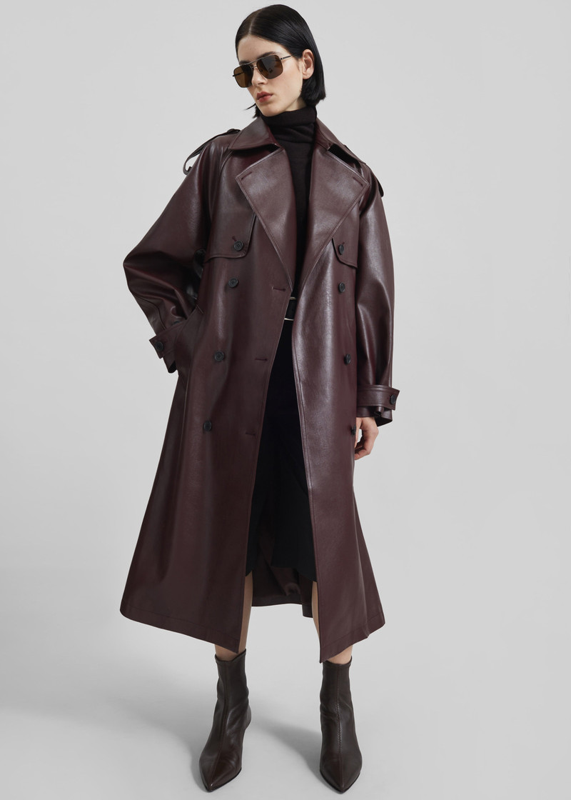 Vandve Faux Leather Trench - Burgundy 4