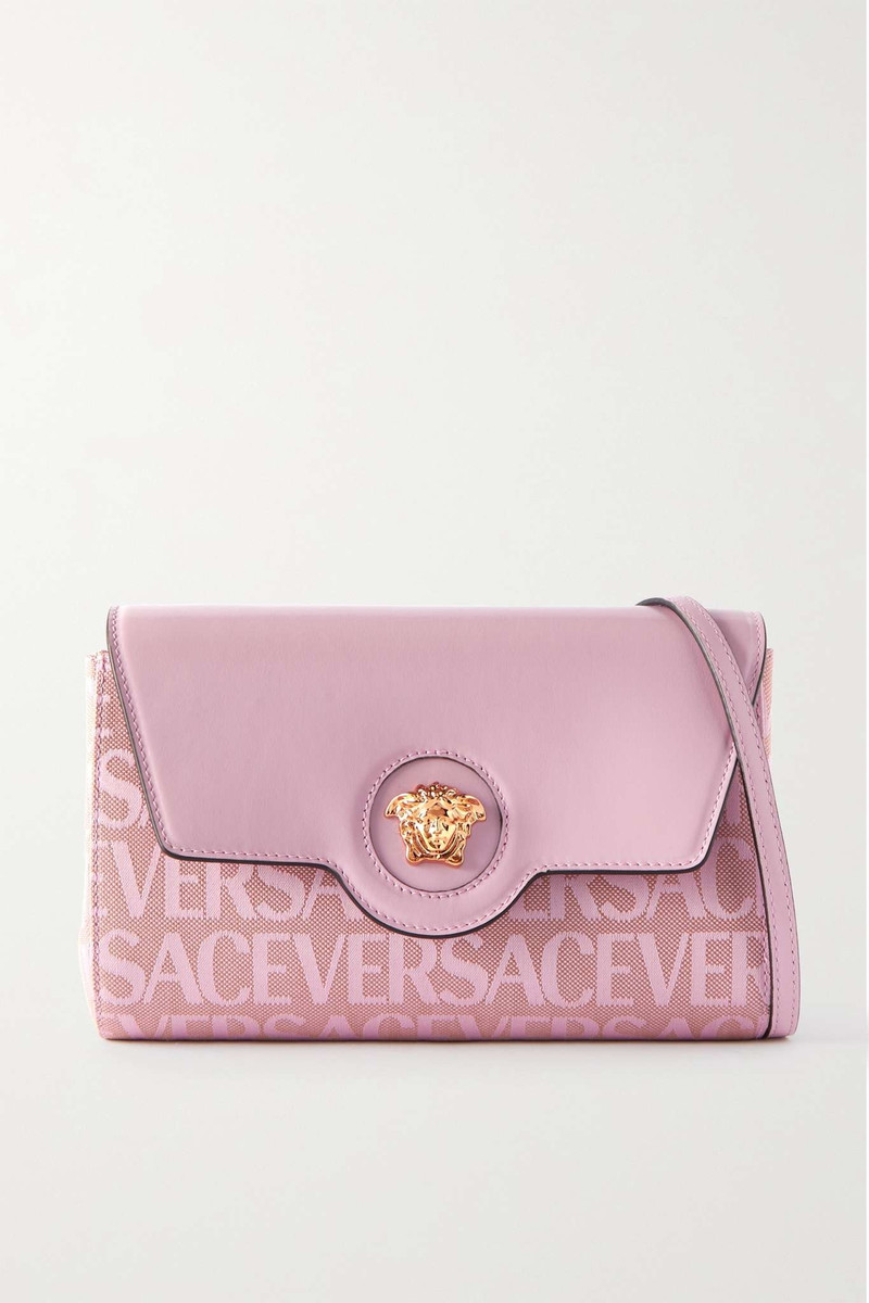 Mini embellished leather and canvas-jacquard shoulder bag 1