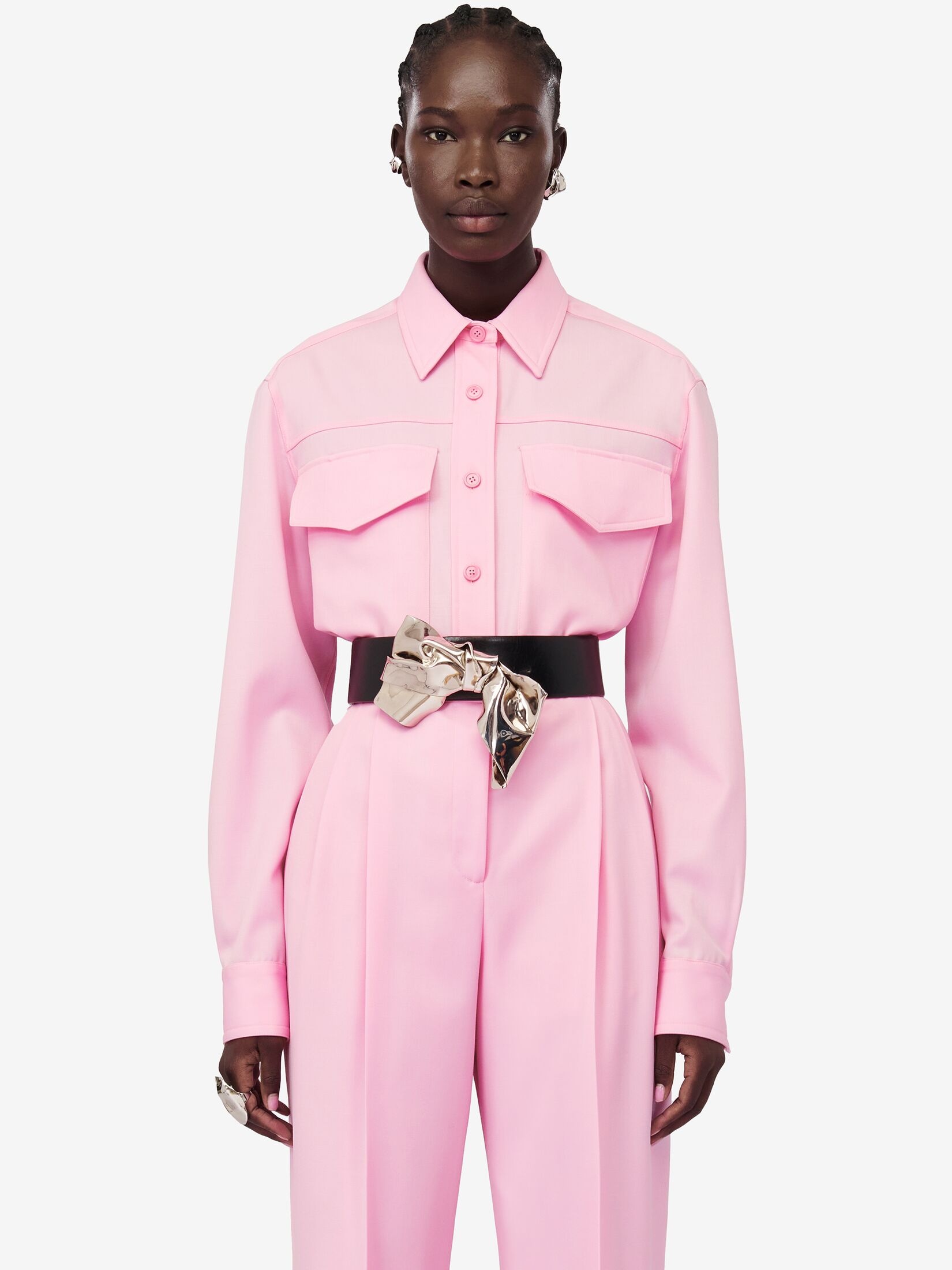 Women's Military Pocket Shirt in Pale Pink - 5