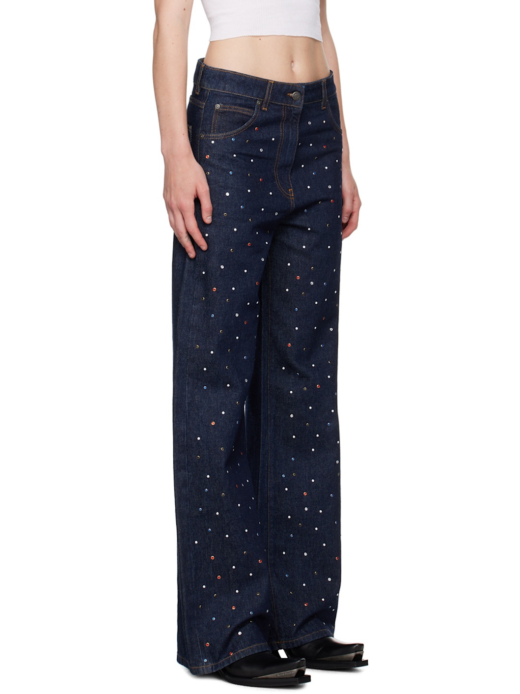 Blue Wide-Leg Studs Jeans - 2
