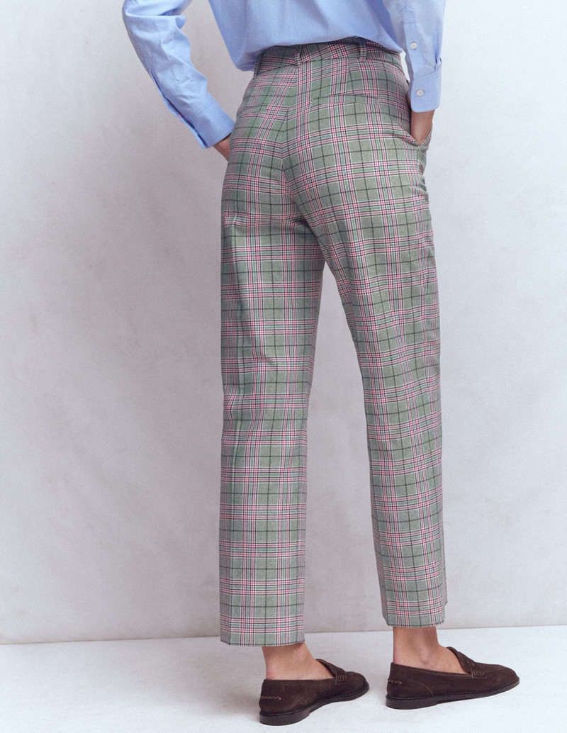 Canonbury Tailored Pants-Green, Pink and Brown Check 4