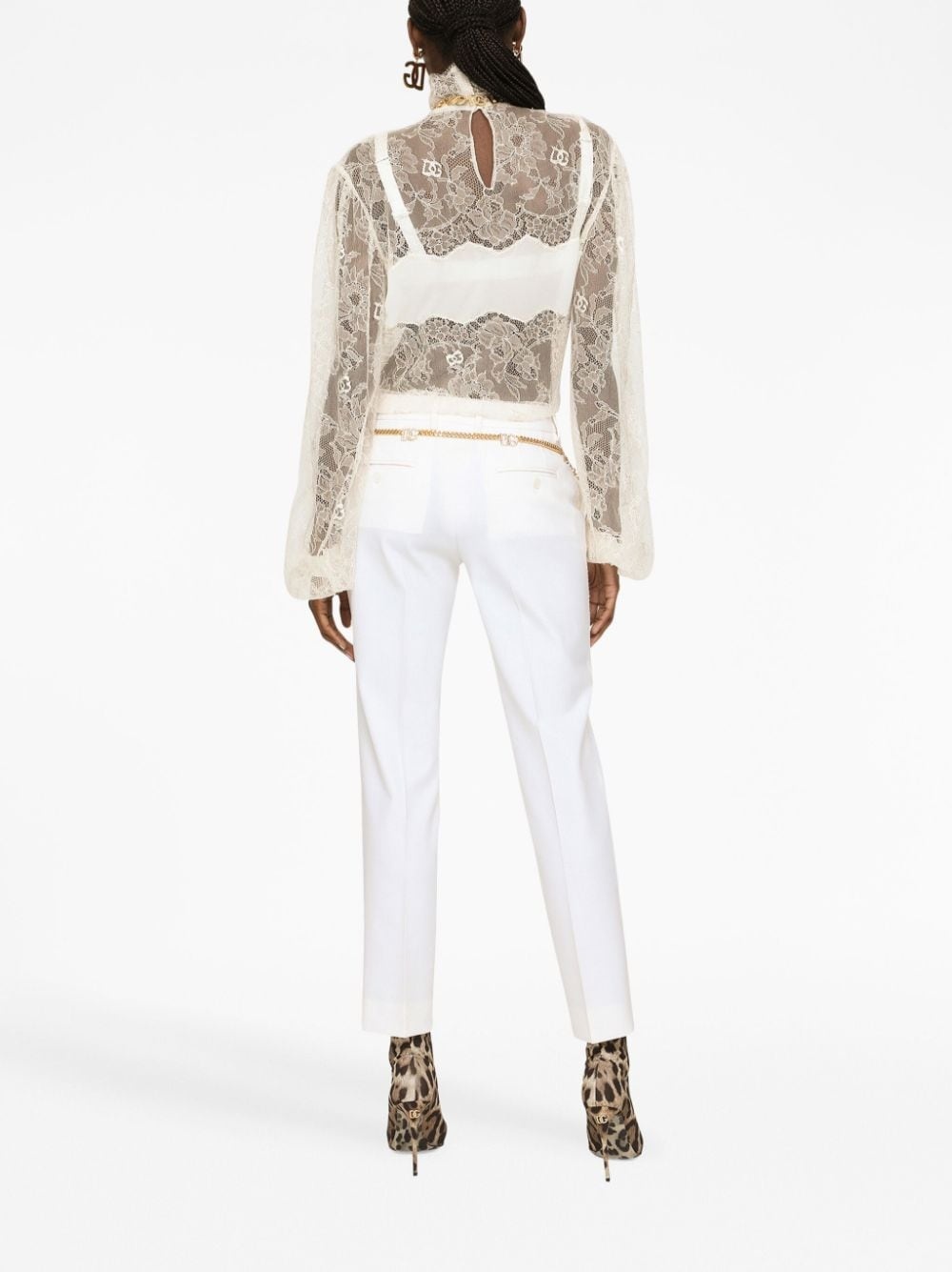sheer-lace high-neck bouse - 4